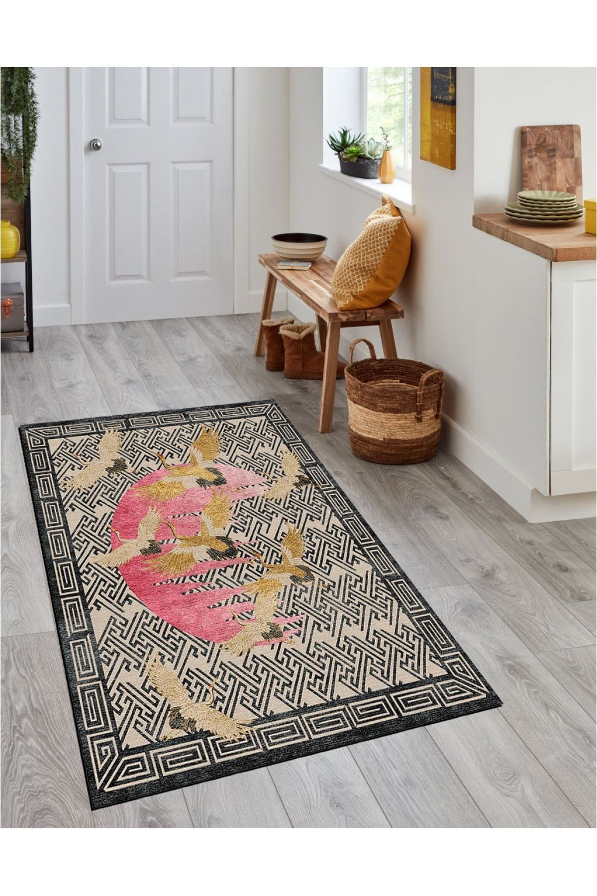 Mira 1207 Kuş Figürlü Monogram Desenli Baskılı Halı