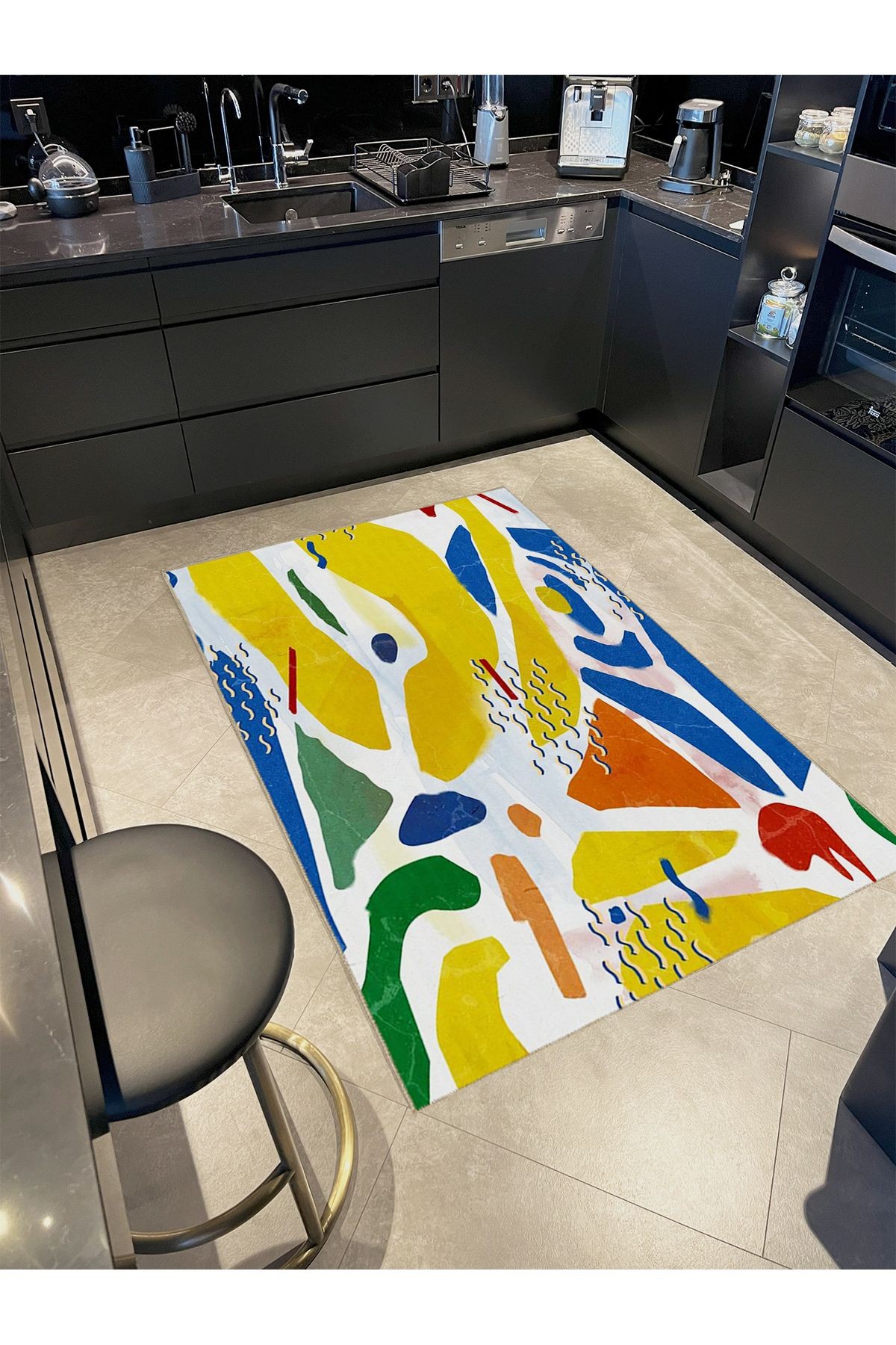 Seda Koleksiyonu Çok Renkli Soyut Şekiller Desenli Dokuma Taban Modern Dekoratif Halı seda20