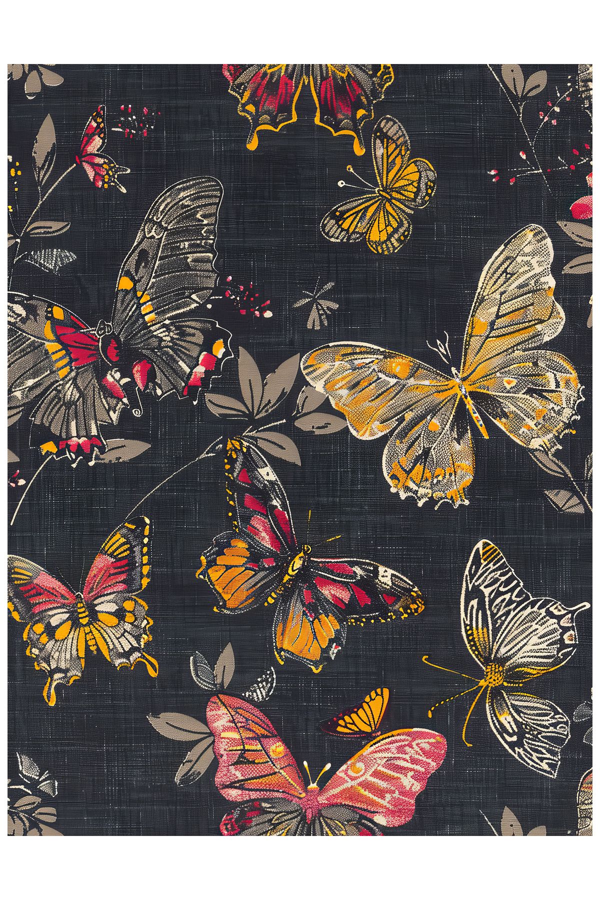 Paris Koleksiyonu Koyu Antrasit Renkli Kelebekler Desenli Modern Dekoratif Halı paris17
