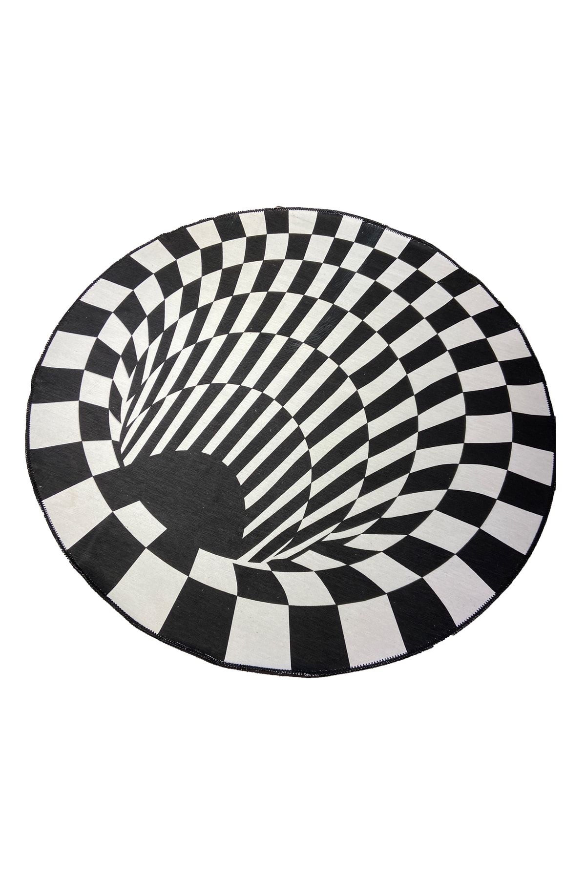 Mira 813 Soyut Desen Siyah Beyaz Dekoratif Kaymaz Taban Çap Yıkanabilir Halı