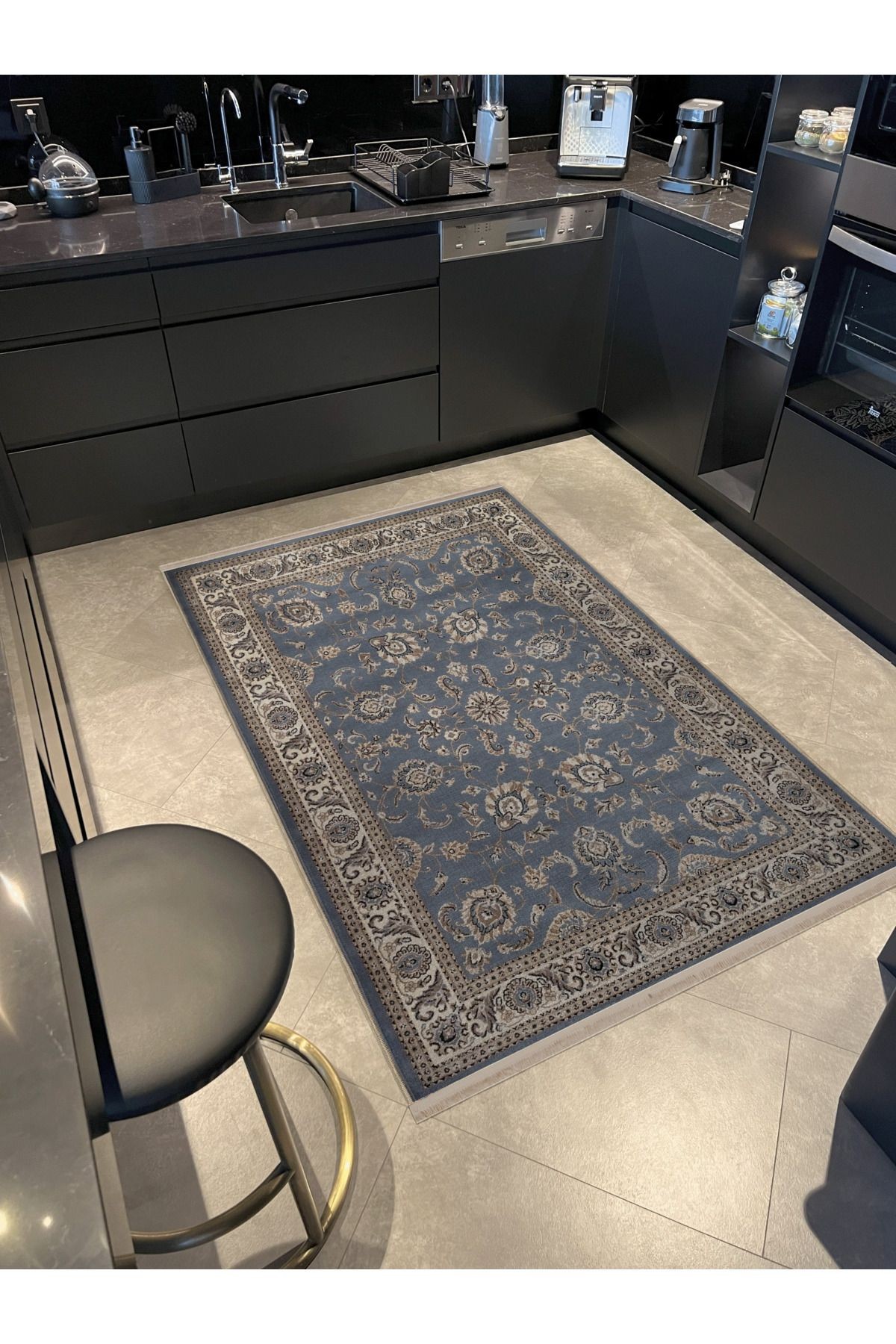 Gri Temalı Geleneksel Motif Etnik Desenli Vintage Dekoratif Halı 2780