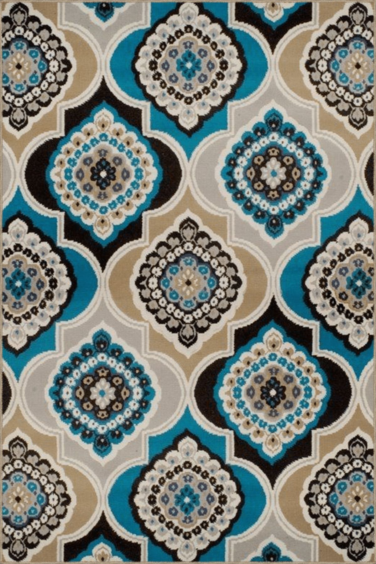 Mavi Bej Temalı Geleneksel Motif Çiçek Desenli Vintage Dekoratif Halı 4658