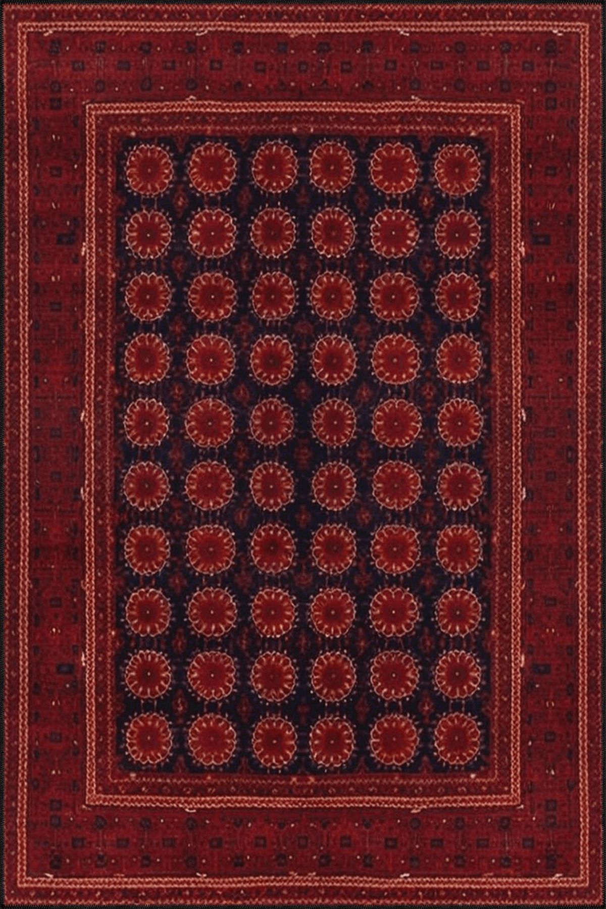 Paris Koleksiyonu Bordo Temalı Etnik Motifler Desenli Vintage Dekoratif Halı 105