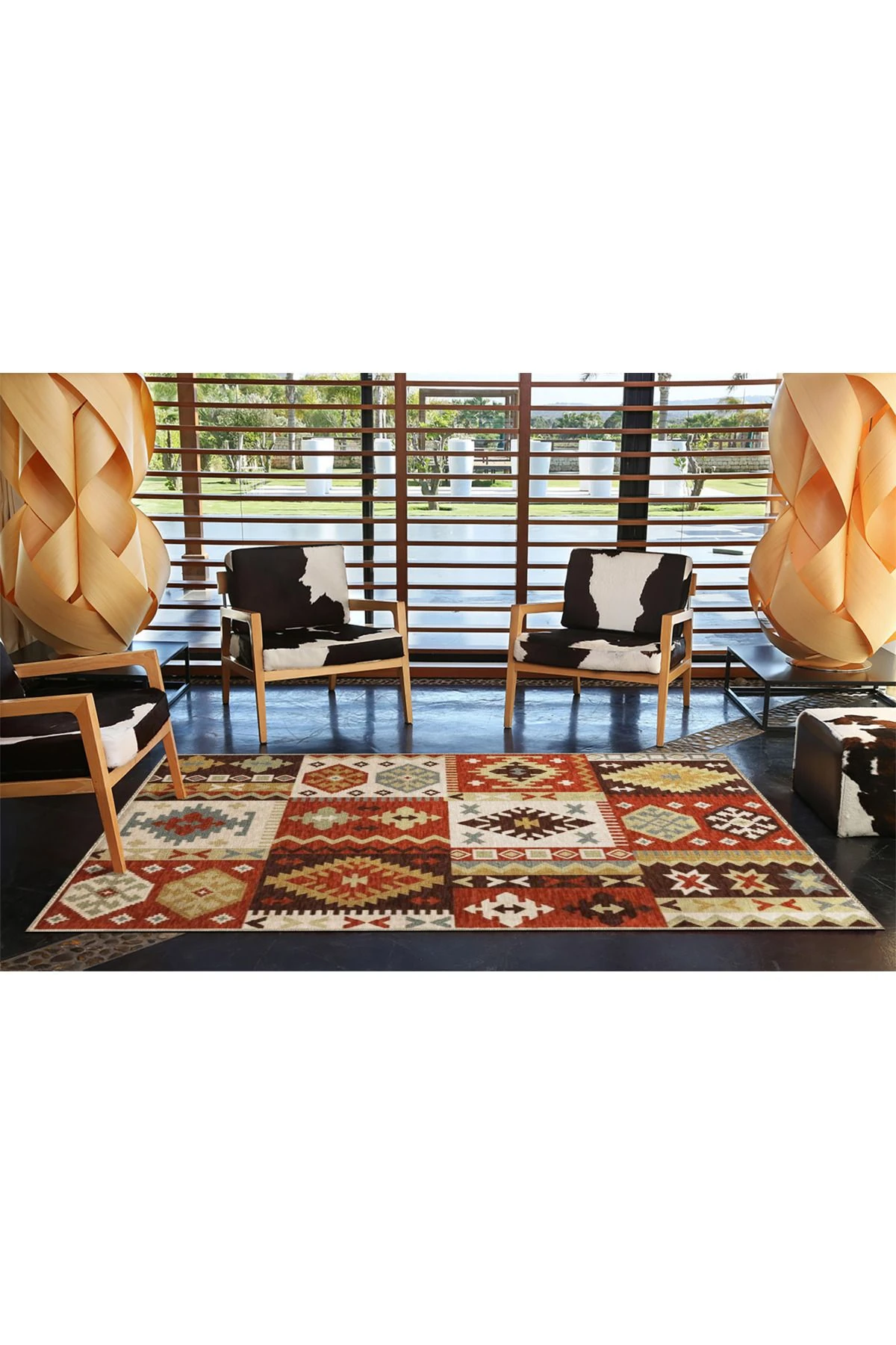 Baklavalı Kahverengi Geometrik Etnik Desenli Dokuma Taban Halı 4267