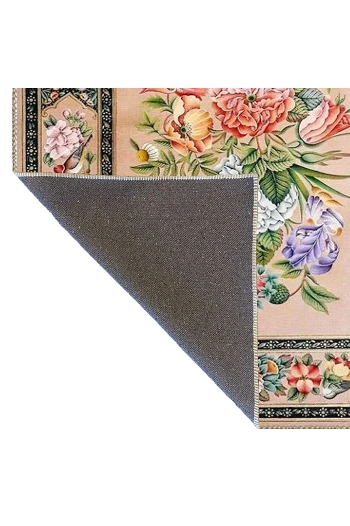 Krem Tonlarında Karışık Renkli Çiçekli Floral Geometrik Modern Dekoratif Halı miravip249