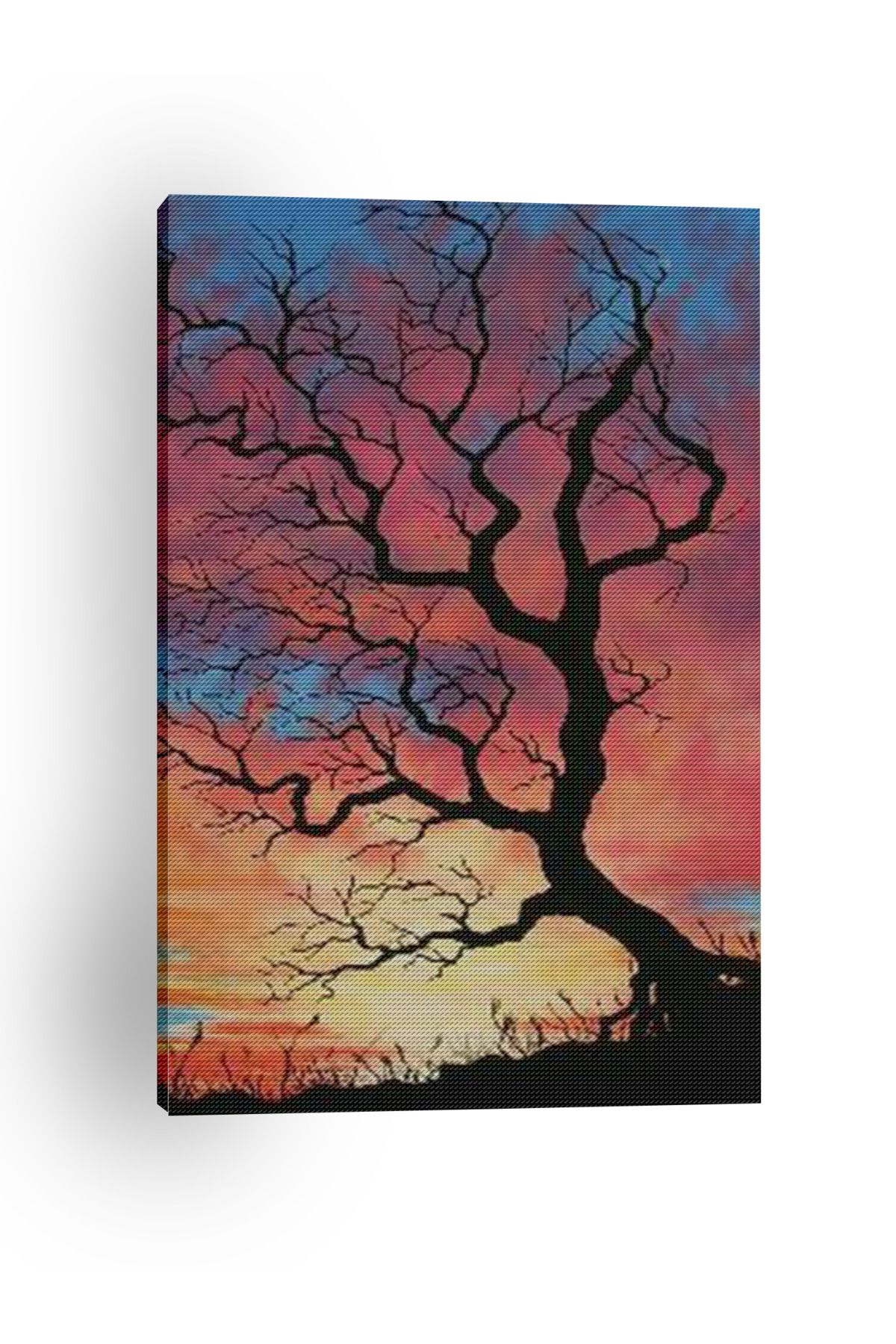 Kanvas Tablo Gün Batımı ve Kuru Ağaç Desenli Temalı Tablo