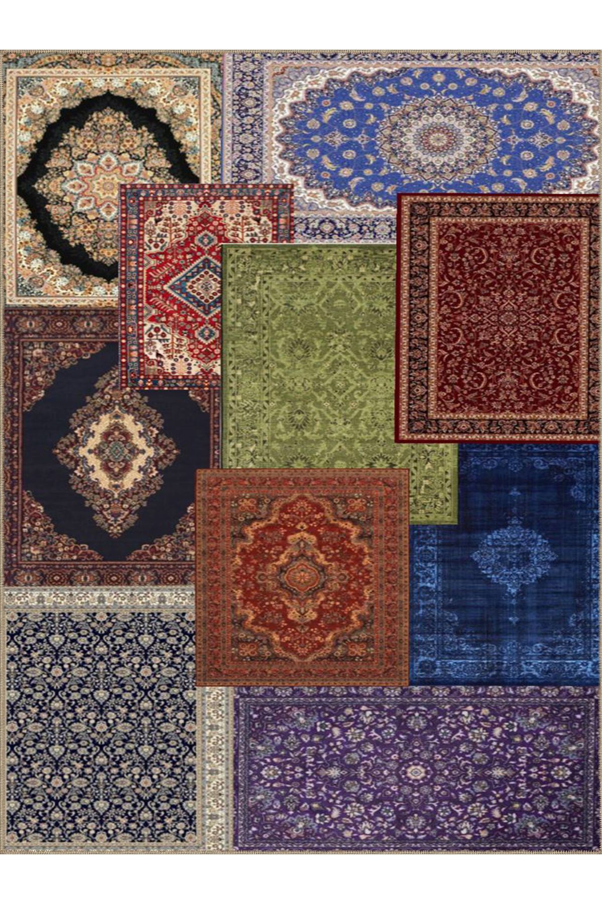 Kuvars Koleksiyonu Çok Renkli Etnik Vintage Desenli Dokuma Taban Geleneksel Dekoratif Halı 04