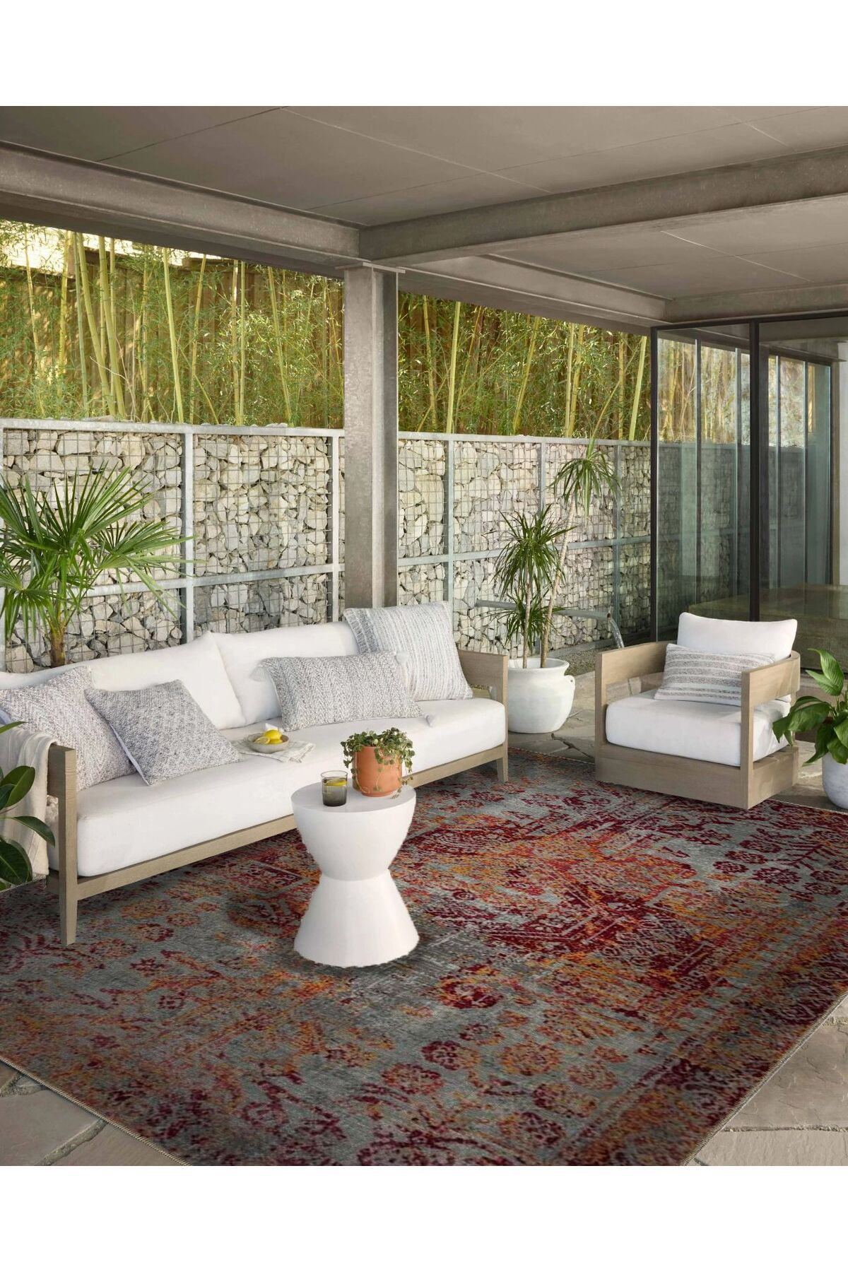 Gri Turuncu Tema Geleneksel Motif Desenli Vintage Dekoratif Halı 5183