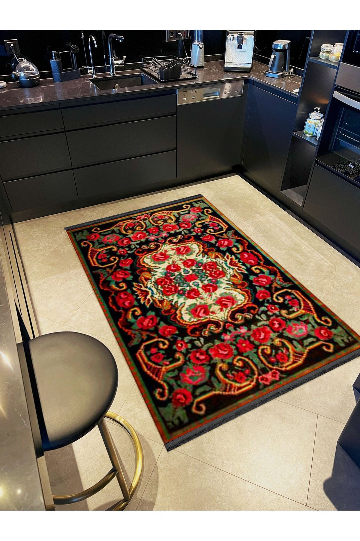 Alya Koleksiyonu Kırmızı Güller Desenli Dokuma Taban Modern Dekoratif Halı alya13