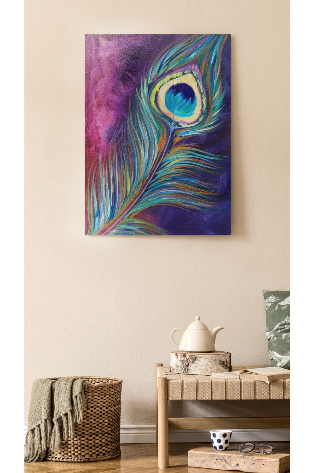 Kanvas Tablo Tavus Tüyü Desenli Temalı Tablo