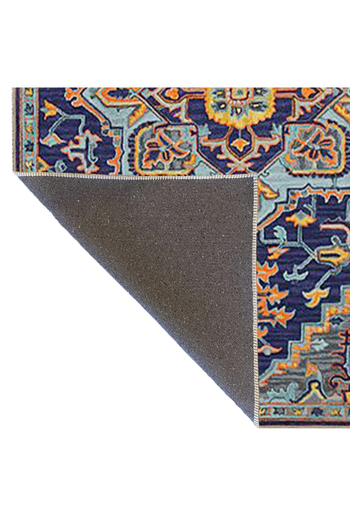 Lacivert Temalı Çok Renkli Geleneksel Motif Desenli Vintage Dekoratif Halı 3645