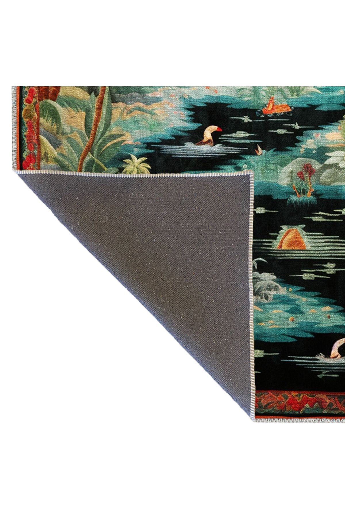 Dido 2 Koleksiyonu Goblen Tasarım Orman Ve Nehir Desenli Vintage Dekoratif Halı 3275