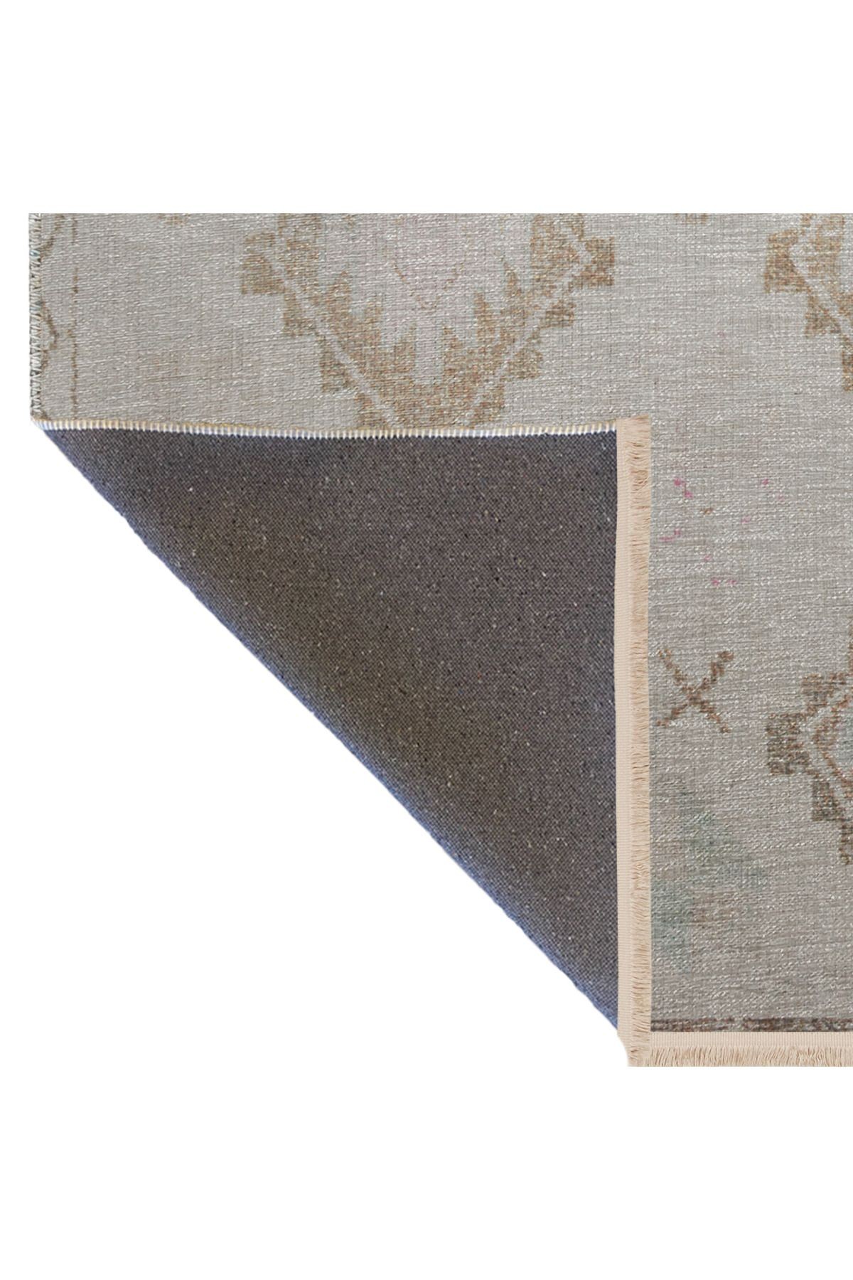 Bej Gri Temalı Geleneksel Motif Desenli Kreatif Vintage Dekoratif Halı 2828