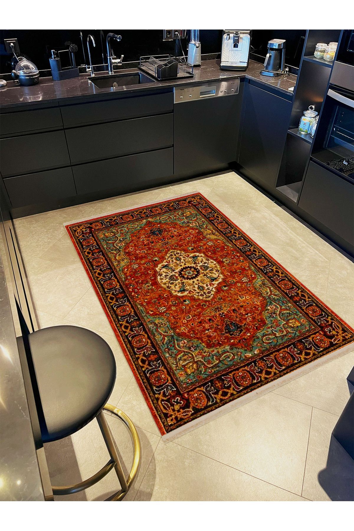 İnci Koleksiyonu Turuncu Tema Geleneksel Motif Desenli Dokuma Taban Vintage Dekoratif Halı inci25