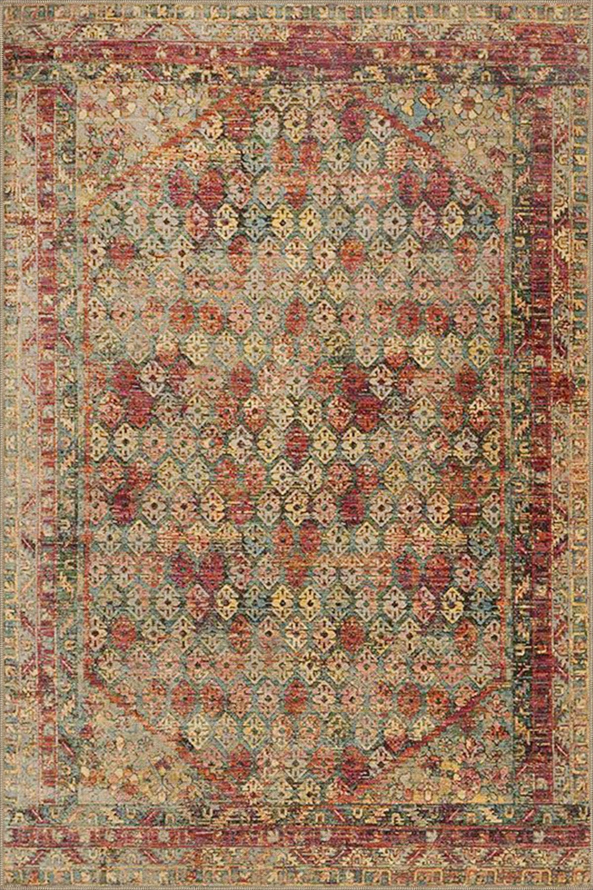 Çok Renkli Geleneksel Motif Etnik Desenli Vintage Dekoratif Halı 3959