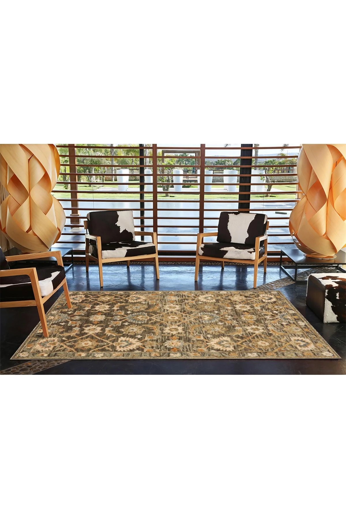 Kahverengi ve Sarı Tonlarda Geleneksel Desenli Dokuma Taban Halı miravip325