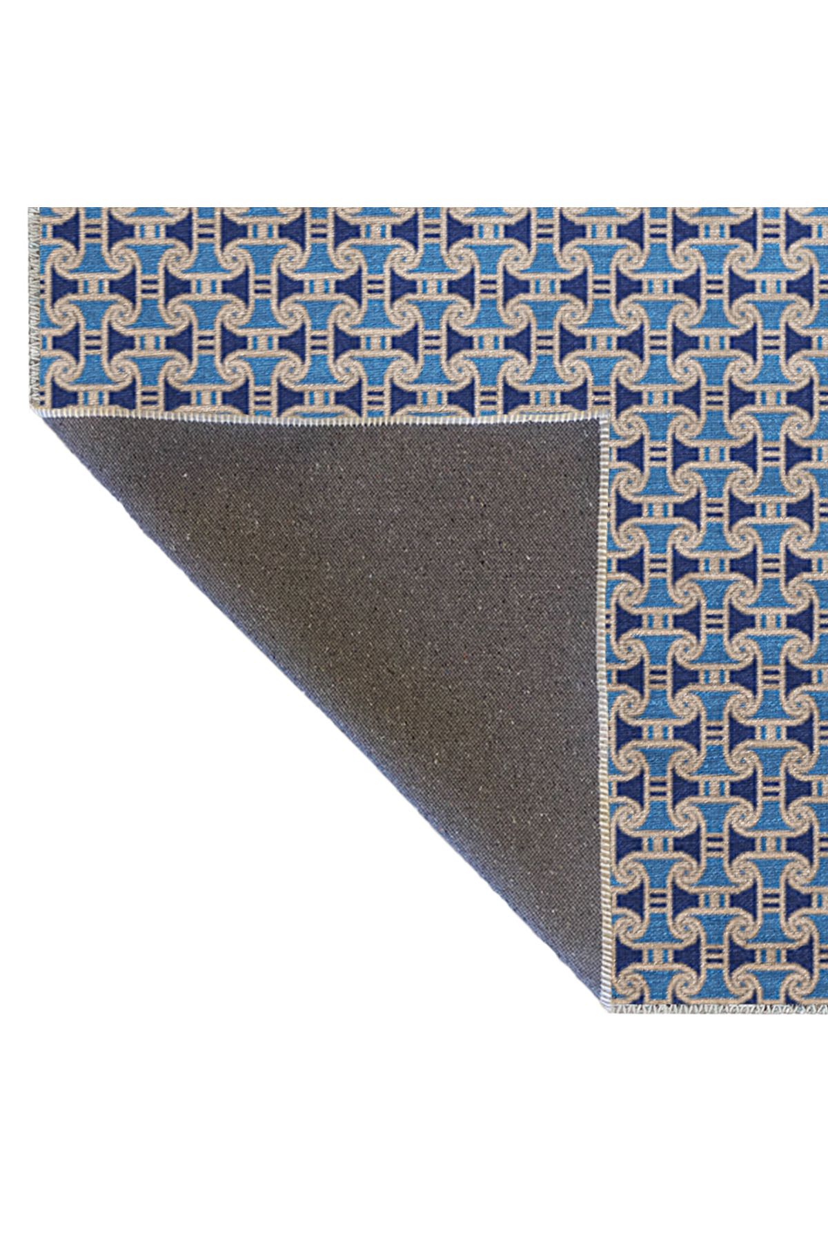 Mavi Temalı Karma Geometrik Desenli Kreatif Modern Dekoratif Halı 3351