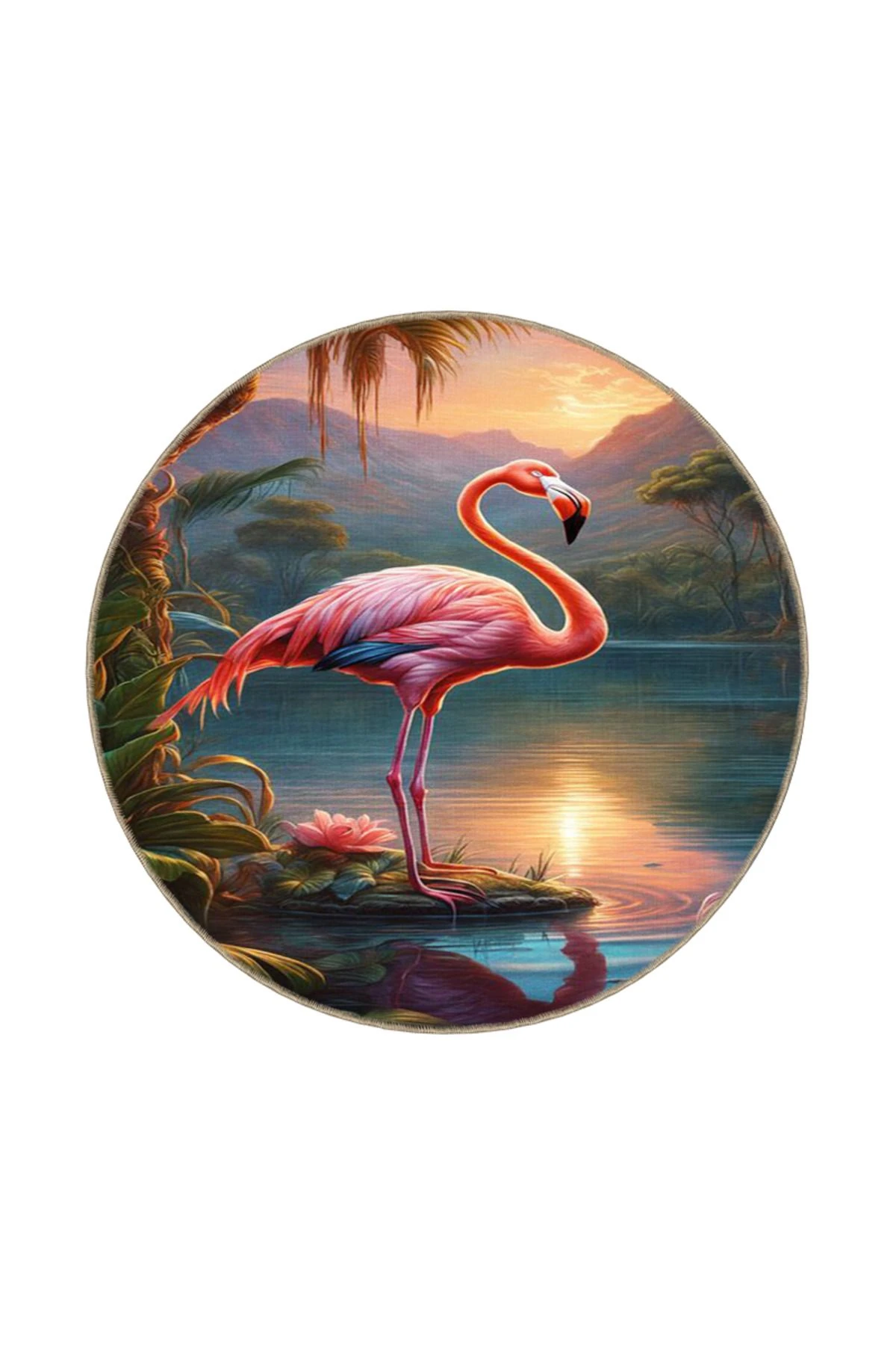 Pembe Flamingo Desenli Dokuma Taban ve Dekoratif Halı miravip404