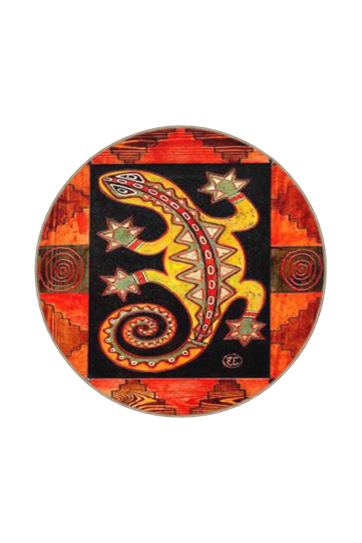 İguana Hayvan Çerçeve Geometik Desenli Dokuma Taban ve Dekoratif Yıkanabilir Halı miravip8544