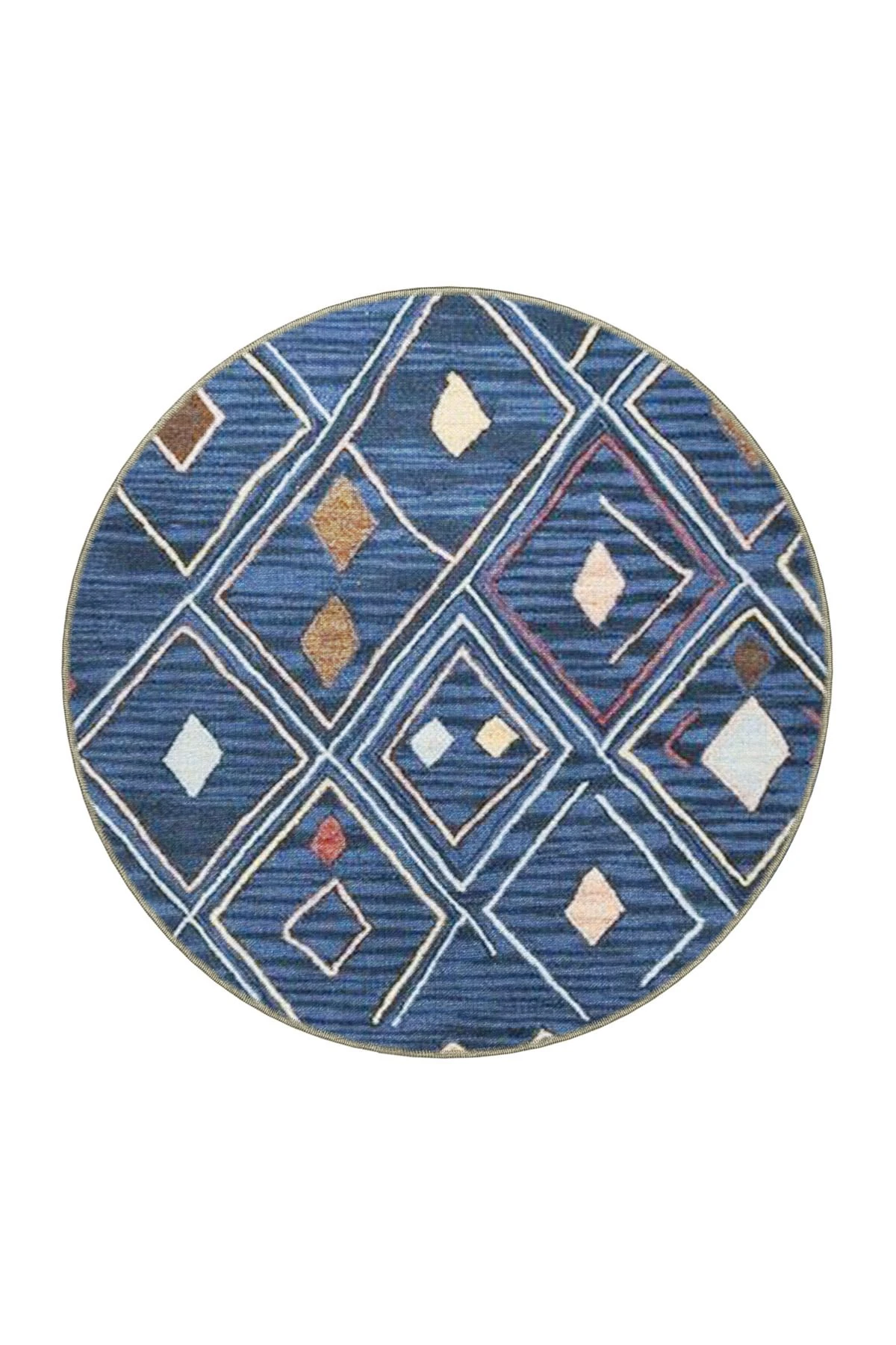 Koyu Mavi Temalı Geleneksel Motif Desenli Vintage Dekoratif Halı 4724