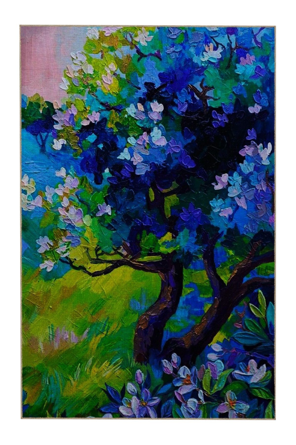 Soyut Tasarım Pastel Renkler Ağaç ve Çiçek Desenli Modern Dekoratif Halı 5381