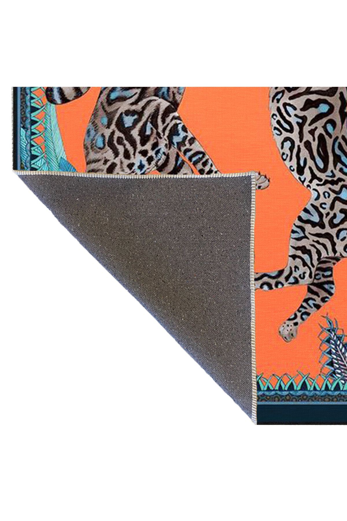 Turuncu Leopar Hayvan Desenli Modern Dekoratif Halı miravip294