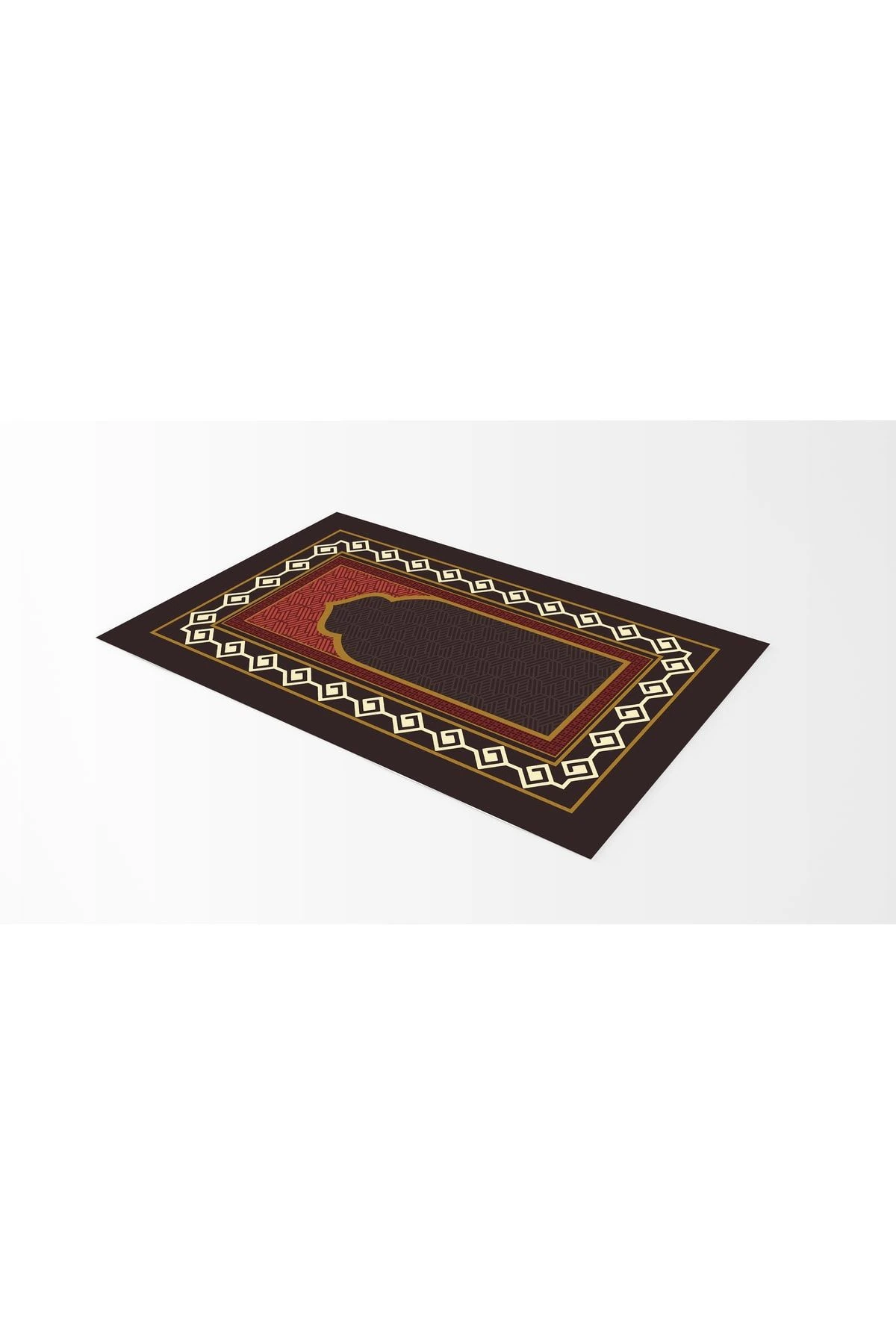 Siyah Çiçekli Geometrik Desenli Seccade 70x120