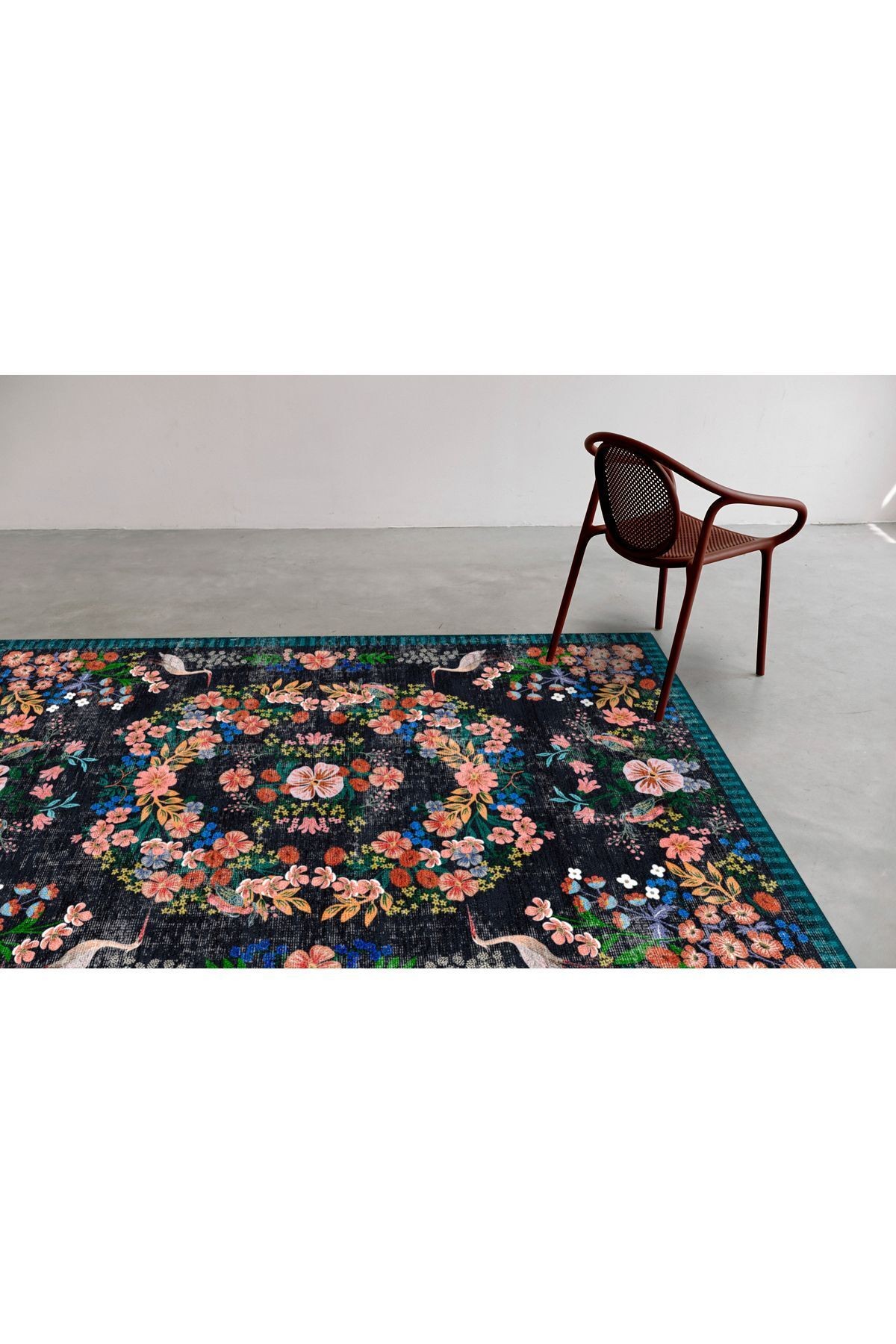 Floral Çok Renkli Çiçek Desenli Renkli Dokuma Taban Halı 1309