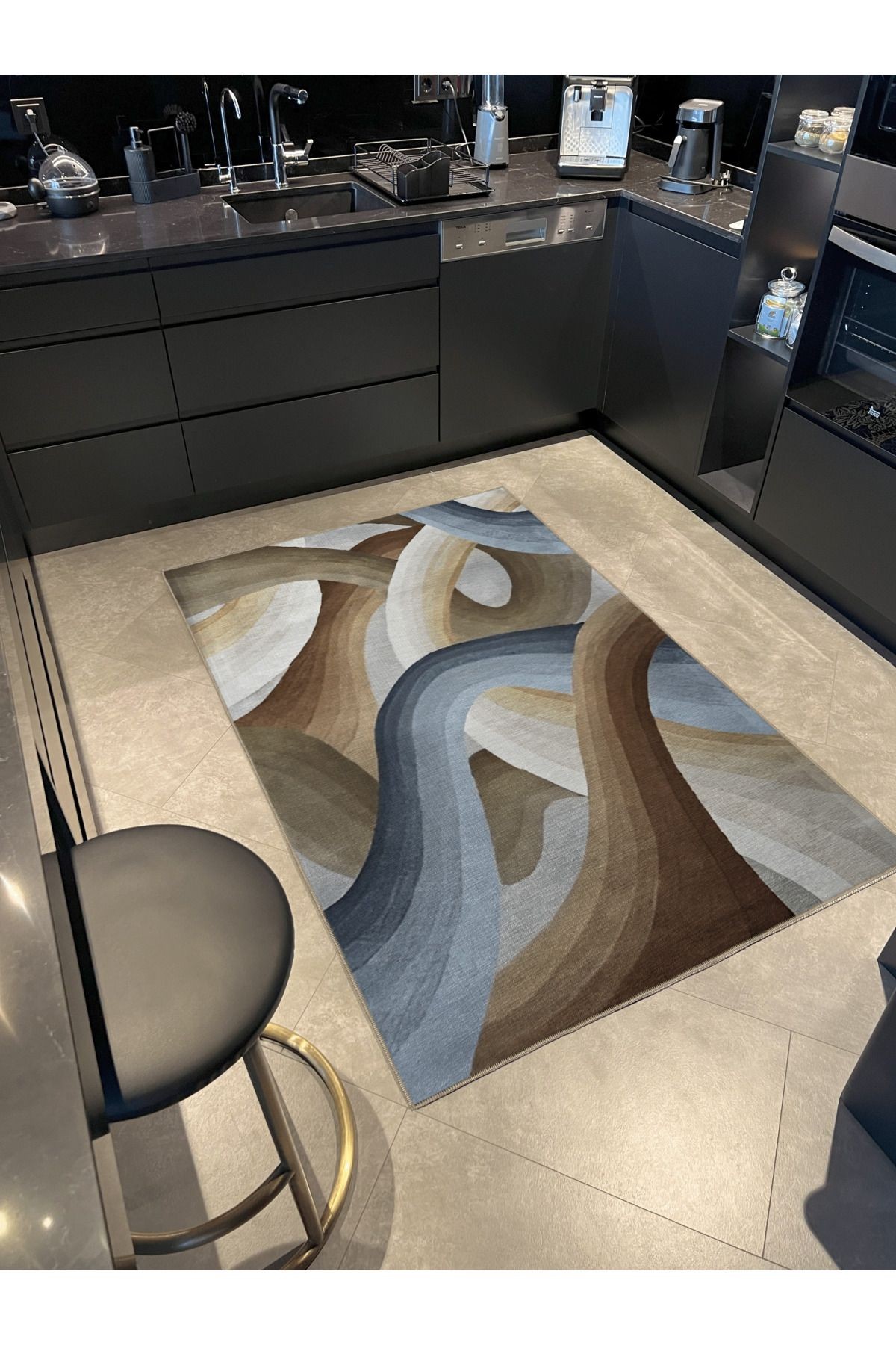 Mavi Kahve Temalı Sarmaşık Şerit Spiral Şekil Desenli Kreatif Modern Dekoratif Halı 2304