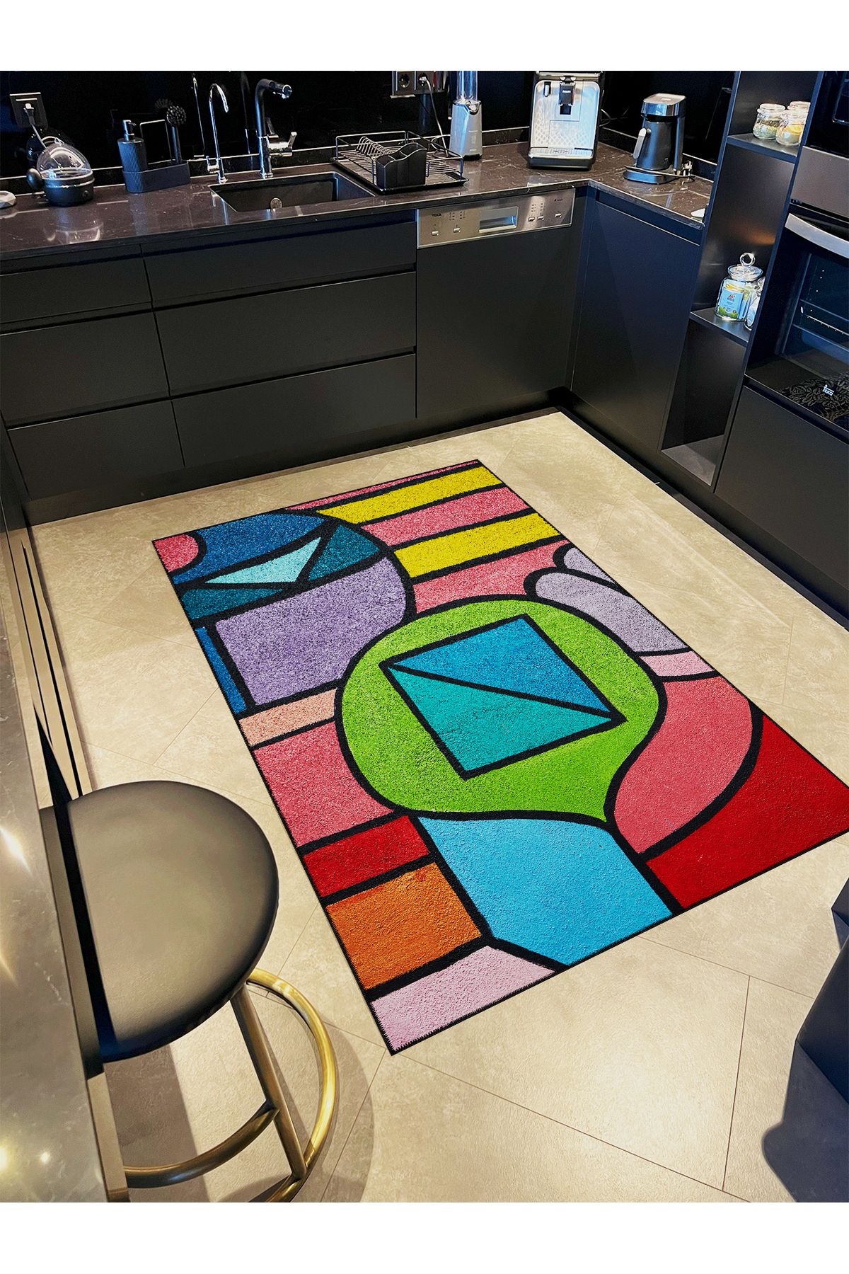 Paris Koleksiyonu Çok Renkli Geometrik Şekiller Detaylı Modern Dekoratif Halı paris22