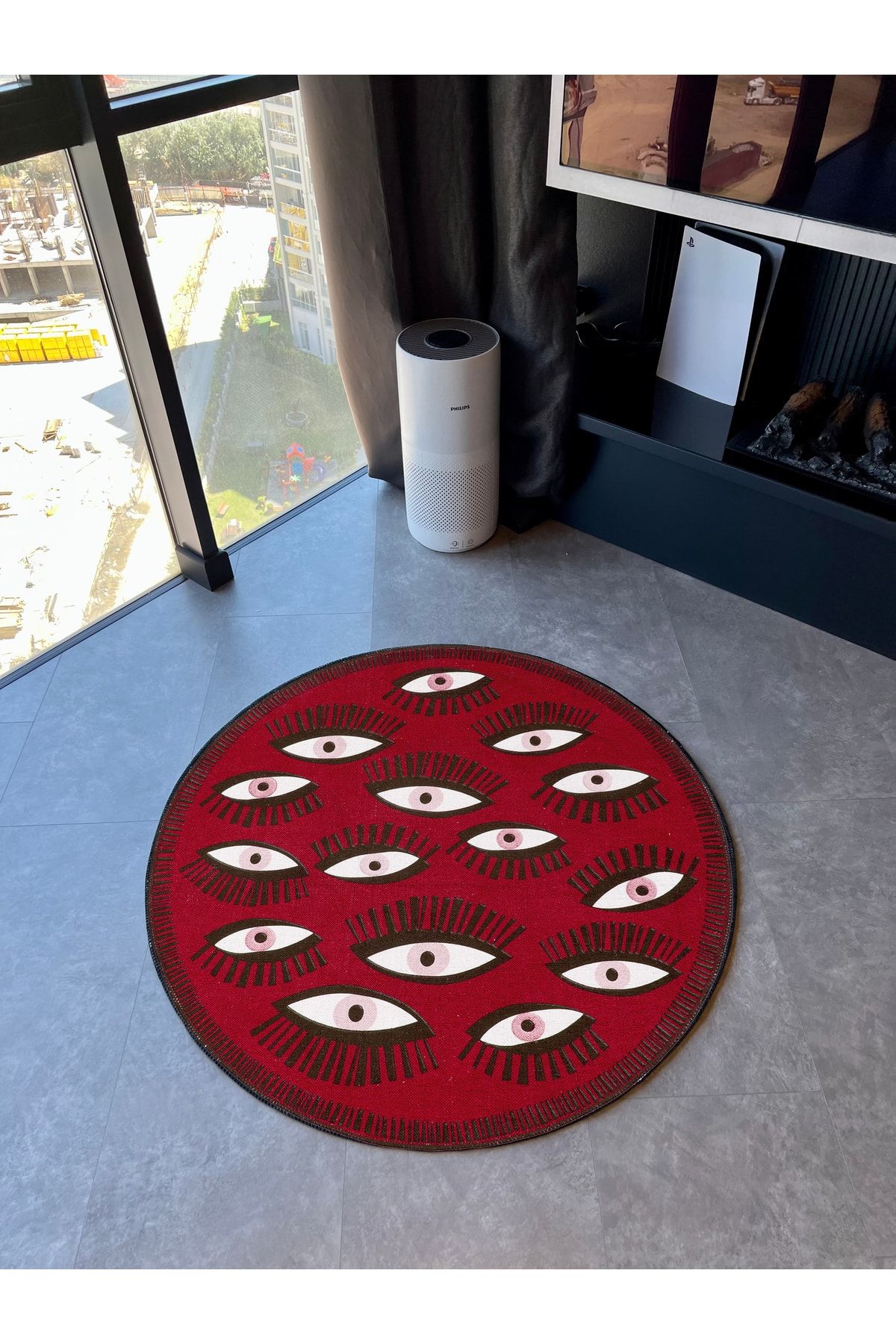 Bordo Göz Tema Dokuma Taban Yuvarlak Halı Mira 1413