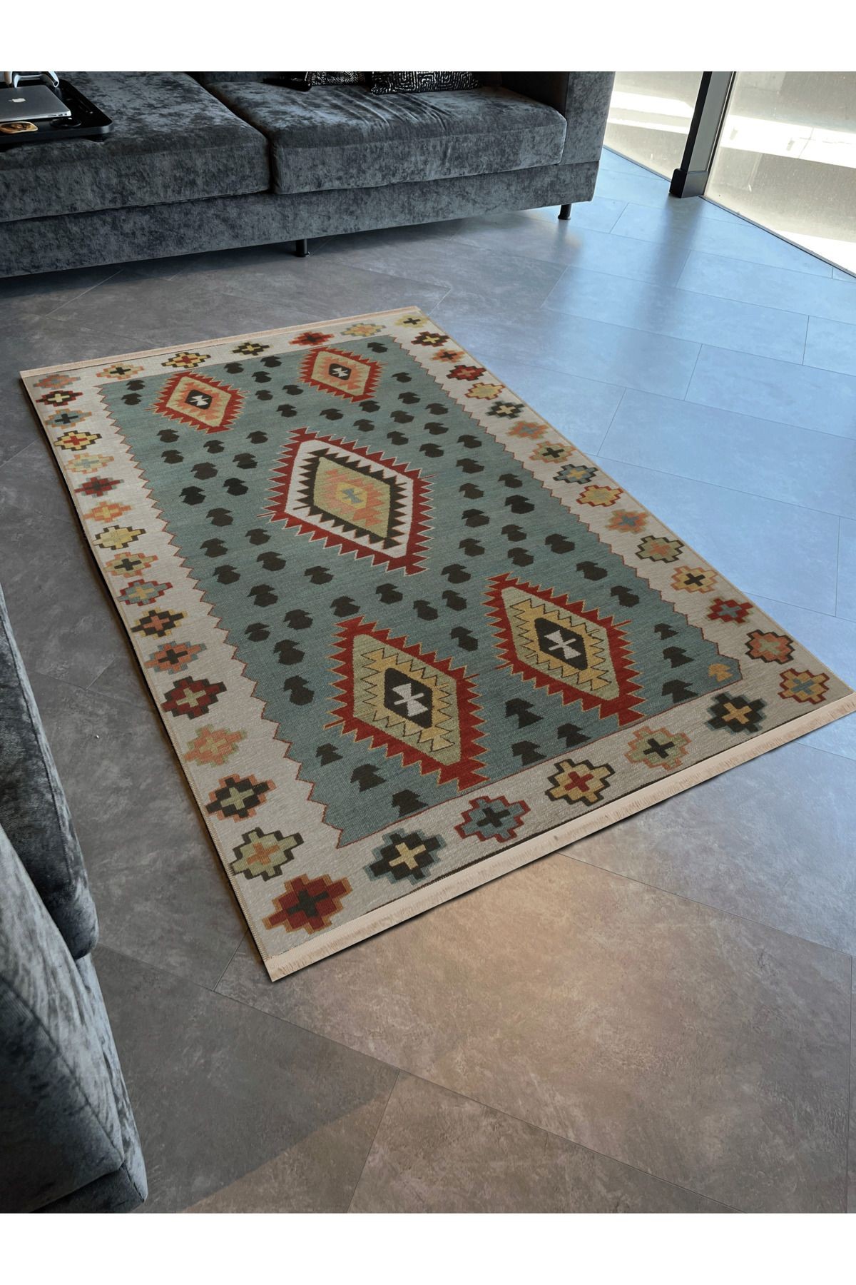 Çok Renkli Geleneksel Motif Etnik Desenli Kreatif Vintage Dekoratif Halı 2684