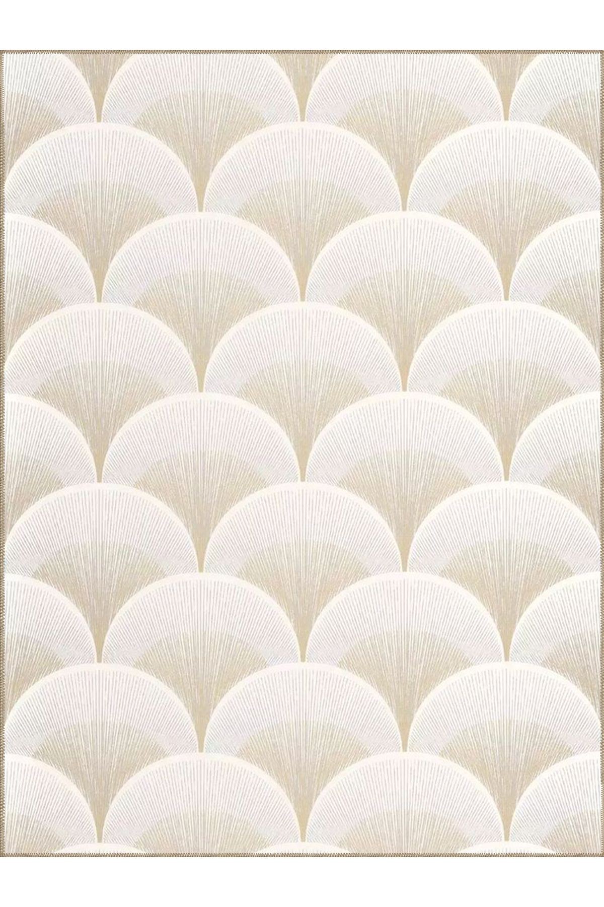 Semih Koleksiyonu Kırık Beyaz Tonlar Daire Geometrik Desenli Dokuma Taban Modern Dekoratif Halı 32