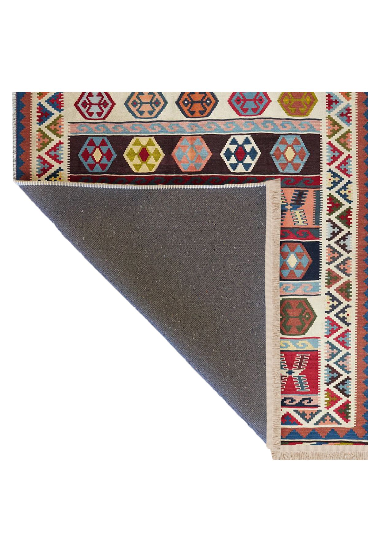 Güney Koleksiyonu Çok Renkli Karma Etnik Motifler Desenli Vintage Dekoratif Halı 30