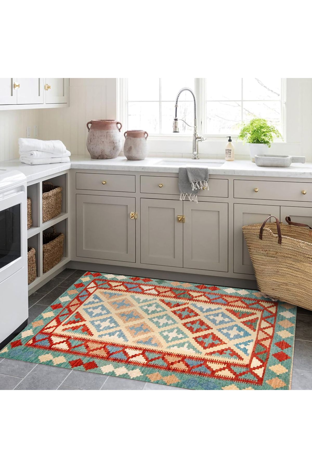 Aysu Koleksiyonu Çok Renkli Etnik Desenli Dokuma Taban Modern Dekoratif Halı aysu33