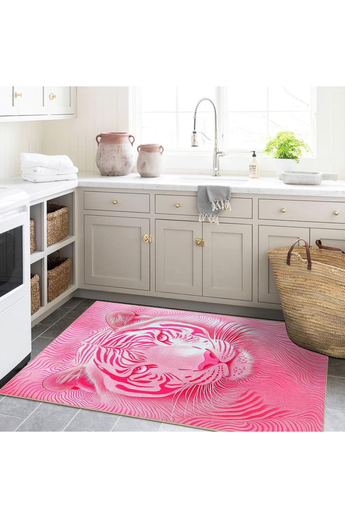 İnci Koleksiyonu Pembe Kaplan Desenli Dokuma Taban Modern Dekoratif Halı inci65