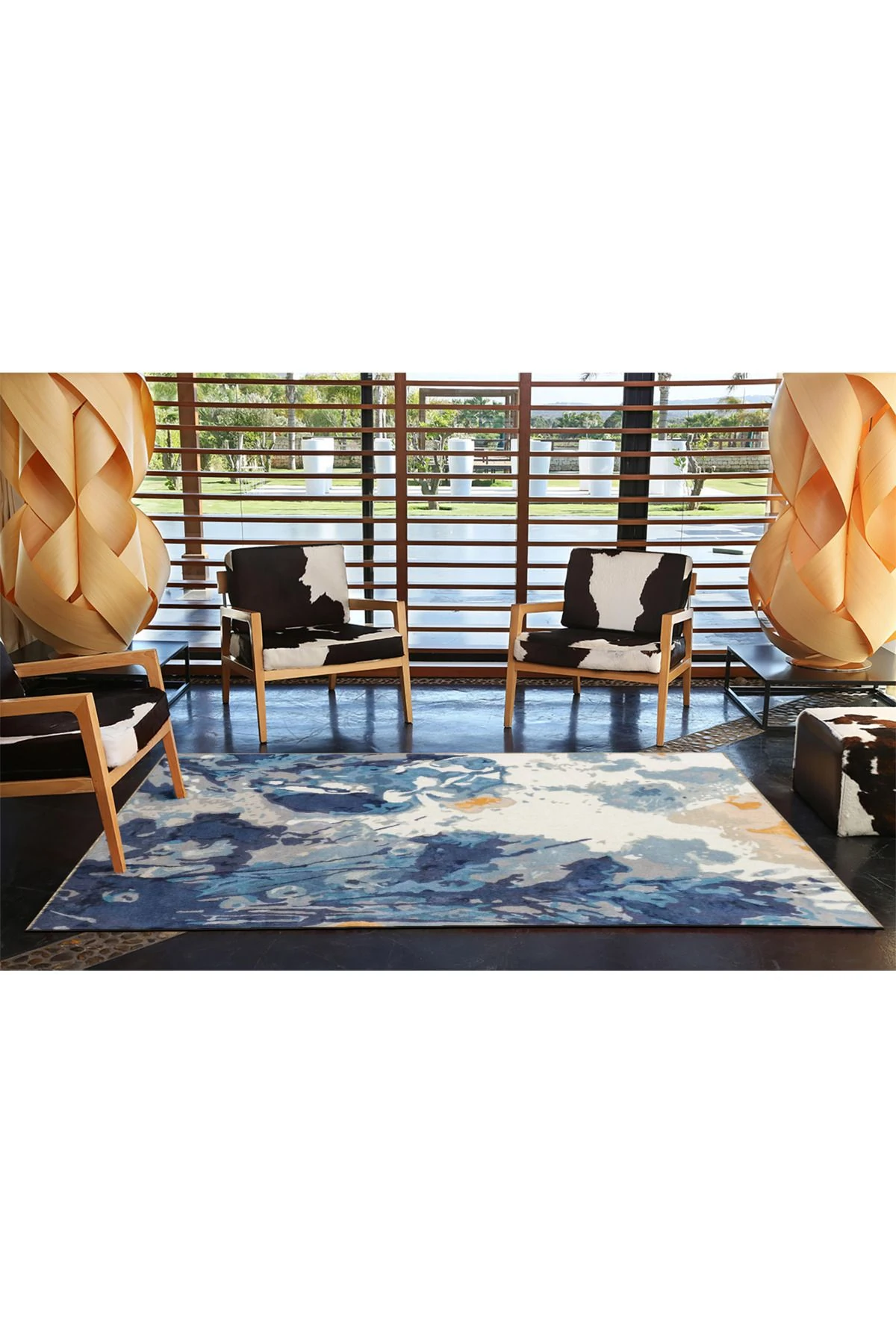 Lacivert Temalı Abstract Soyut Desenli Kreatif Modern Dekoratif Halı 3977