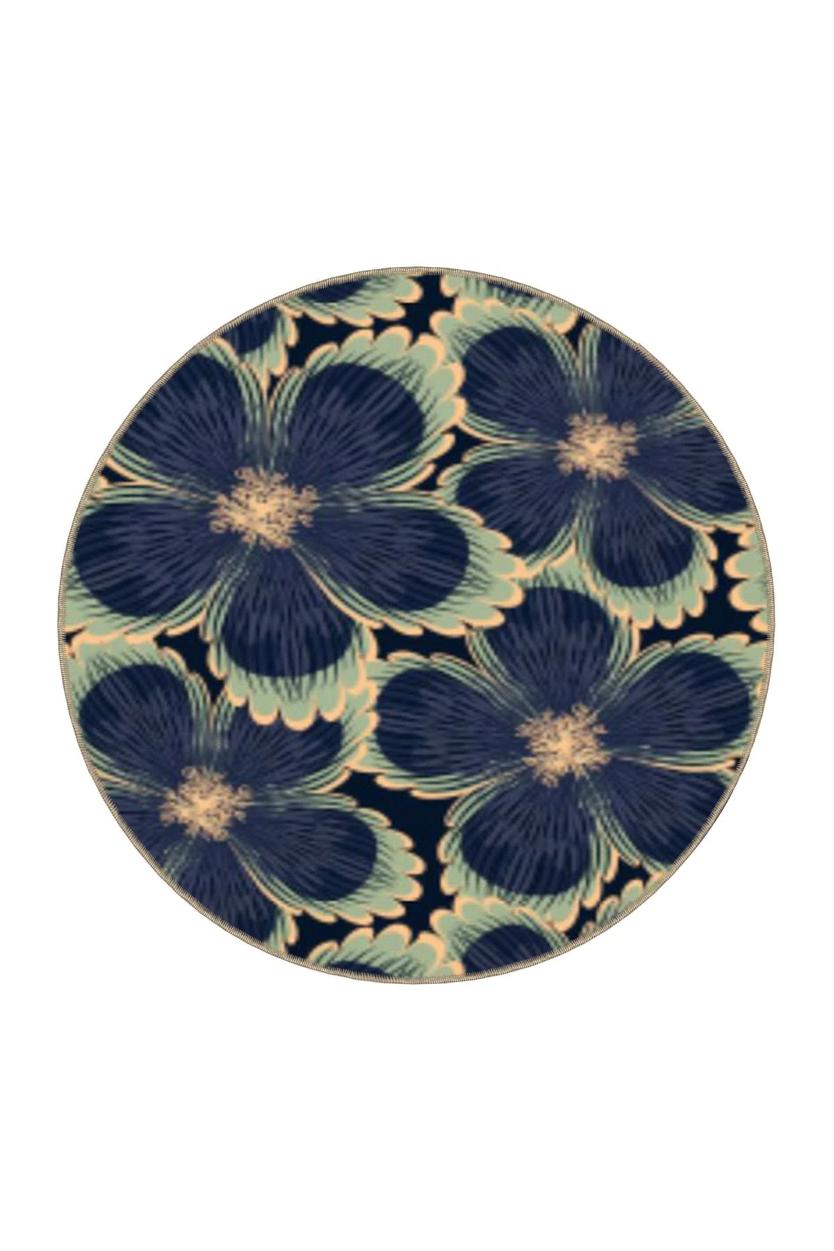 Siyah Lacivert Temalı Floral Çiçek Desenli Kreatif Modern Dekoratif Halı 3600