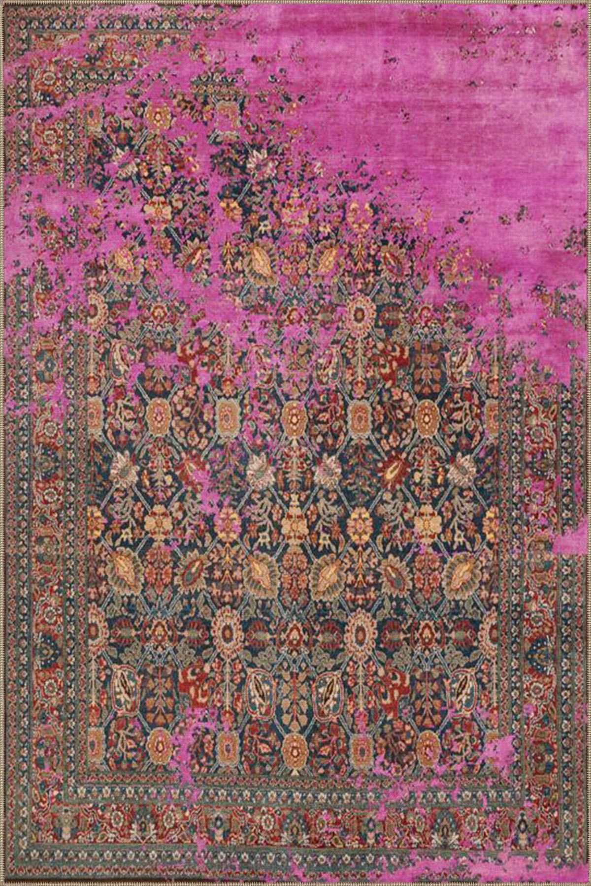 Çerçeveli Mor Renkli Desenli Modern Desenli Dokuma Taban ve Dekoratif Yıkanabilir Halı miravip8631