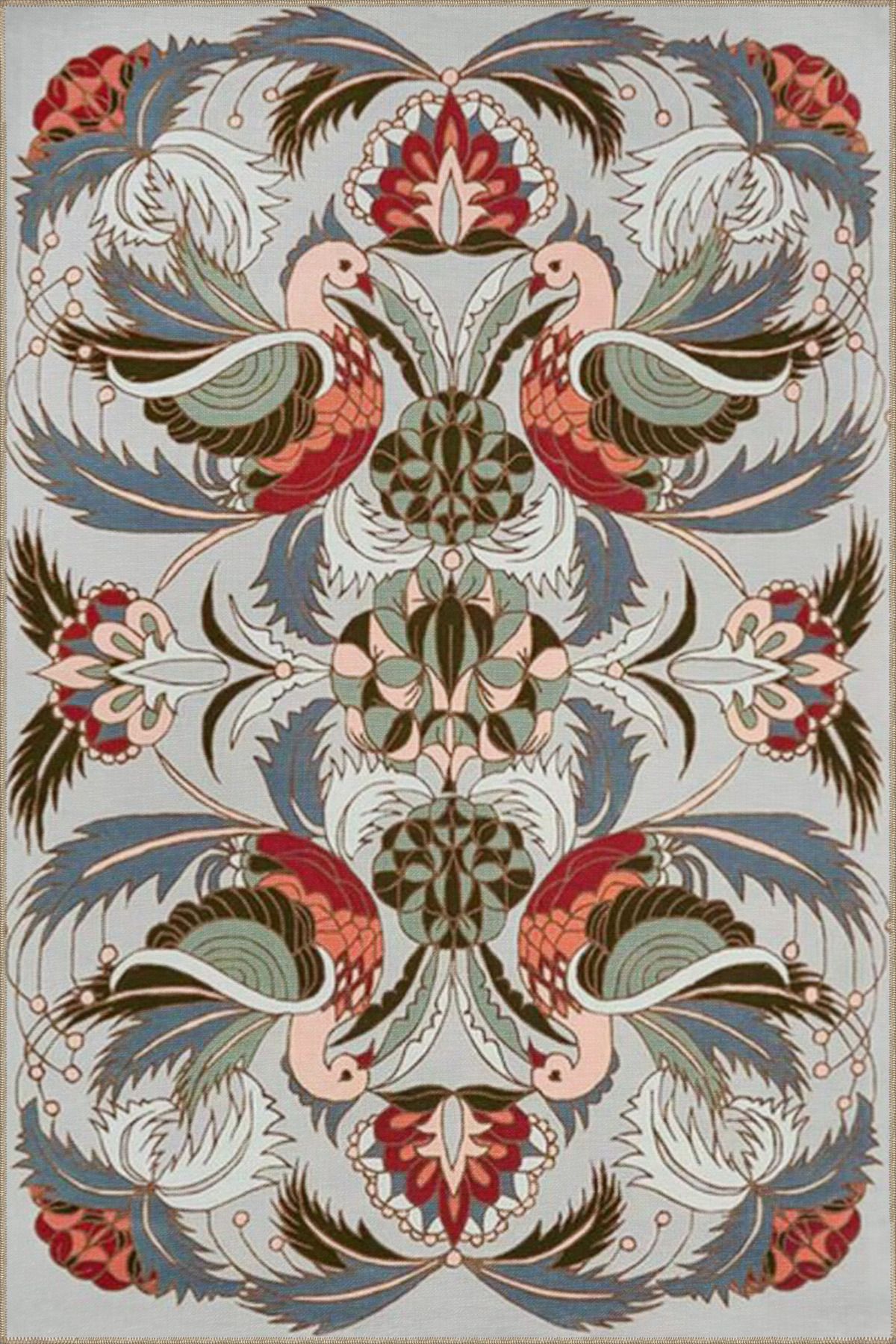 Gri Tonlada Tüy Desenli Dekoratif Dokuma Taban Halı miravip28