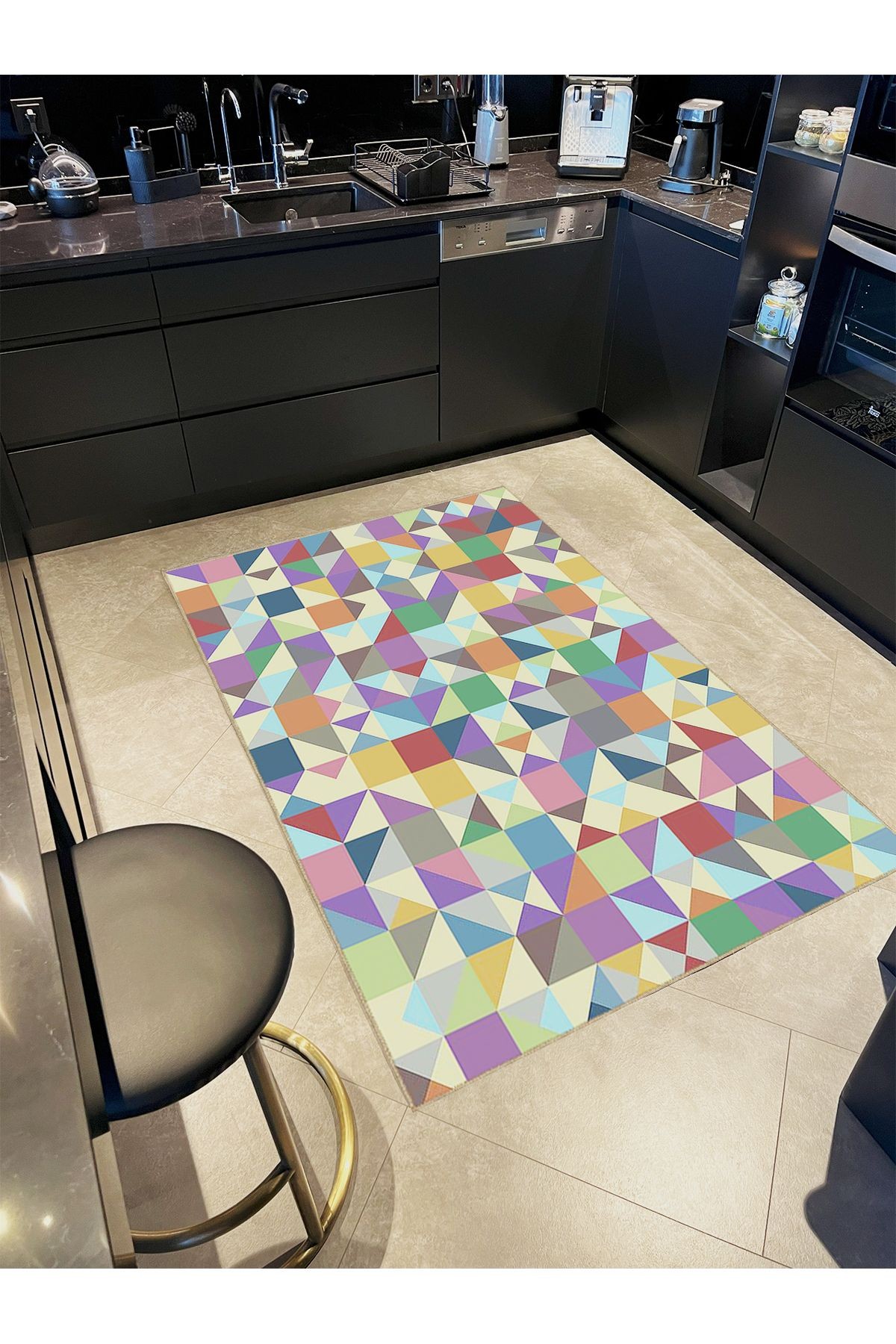 Ametist Serisi Çok Renkli Geometrik Şekiller Detaylı Dokuma Taban Modern Dekoratif Halı ametist11
