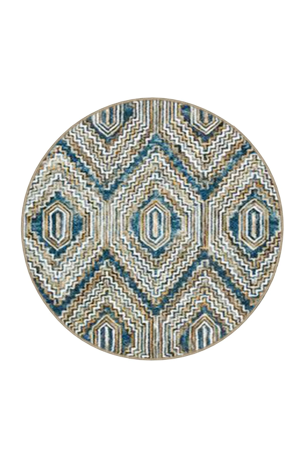 Mavi Bej Temalı Geleneksel Motif Desenli Vintage Dekoratif Halı 4637