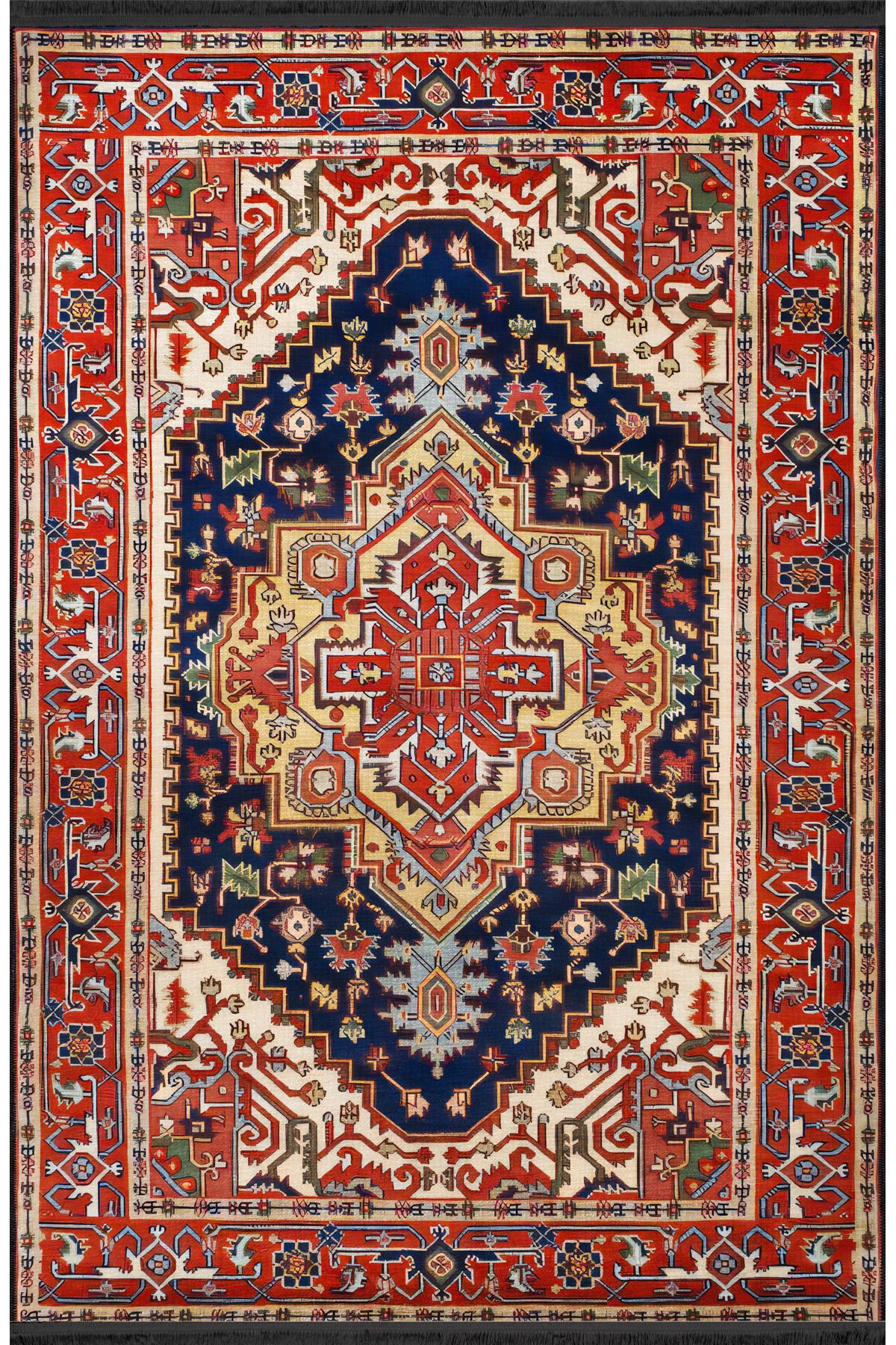 Bordo Siyah Temalı Geleneksel Motif Etnik Desenli Kreatif Vintage Dekoratif Halı 2557