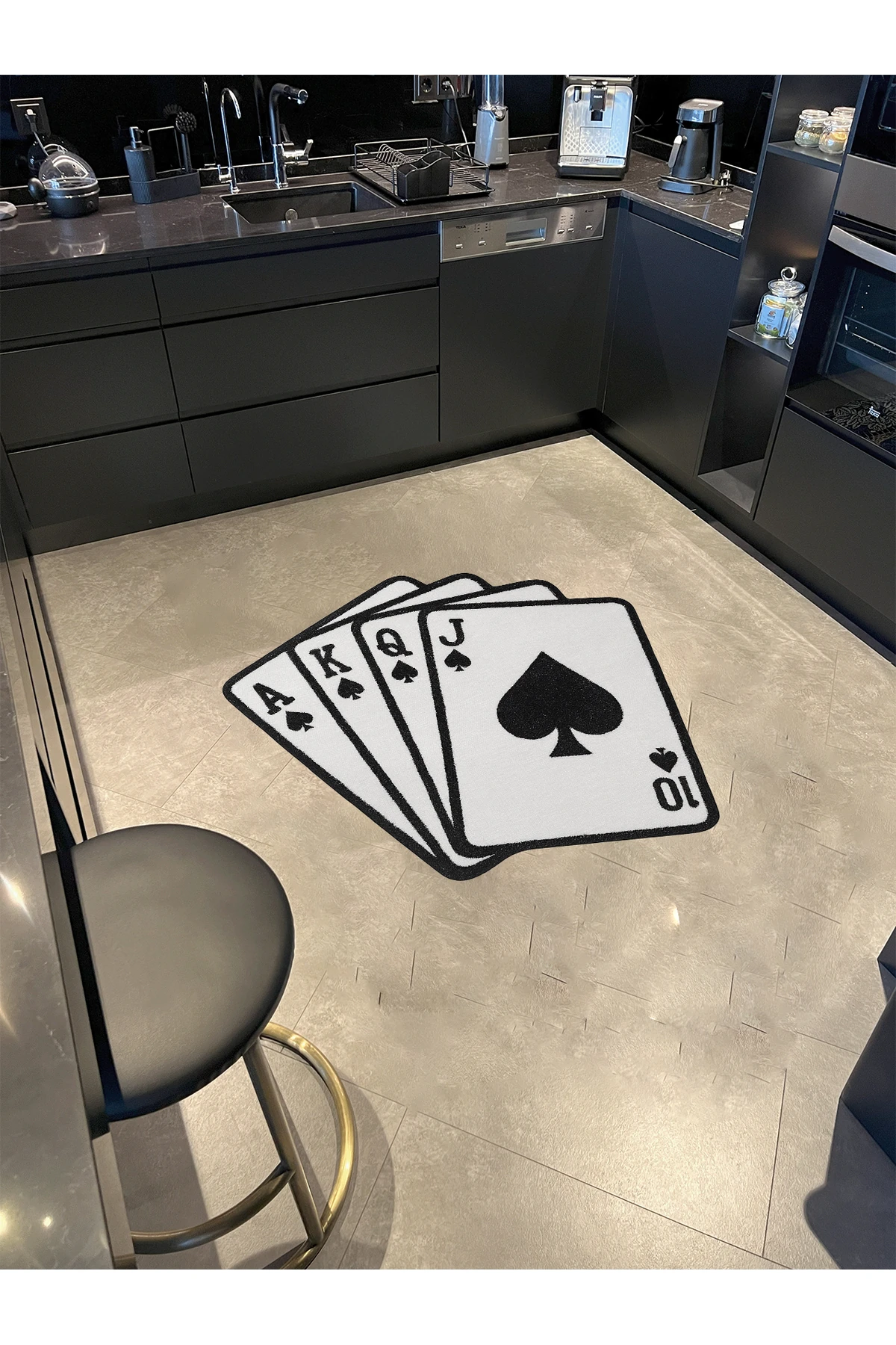 MOSSO İskambil Kartları Desenli Dokuma Taban Modern Dekoratif Halı mosso349