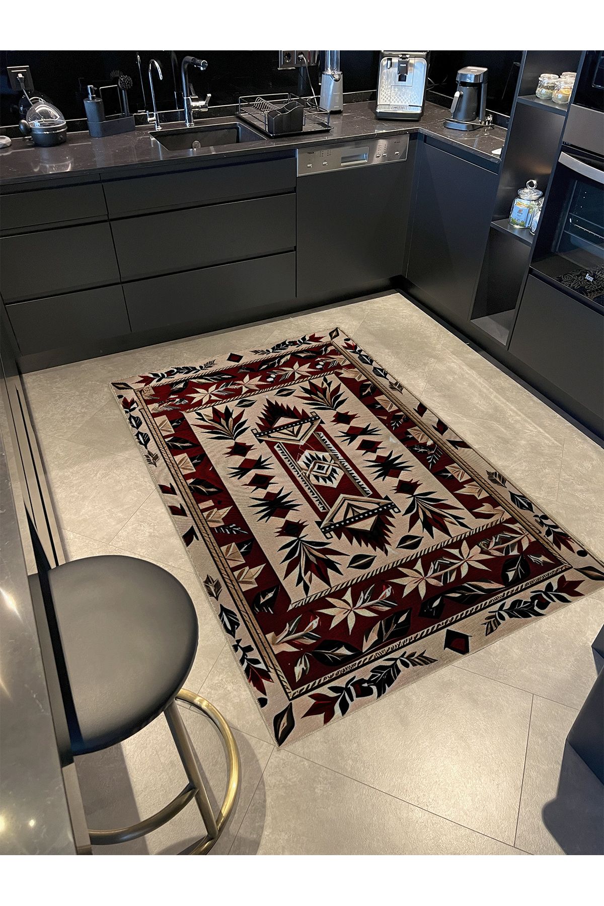 Bordo Bej Renkli Antik Tasarım Serisi Desenli Vintage Dekoratif Halı antik12