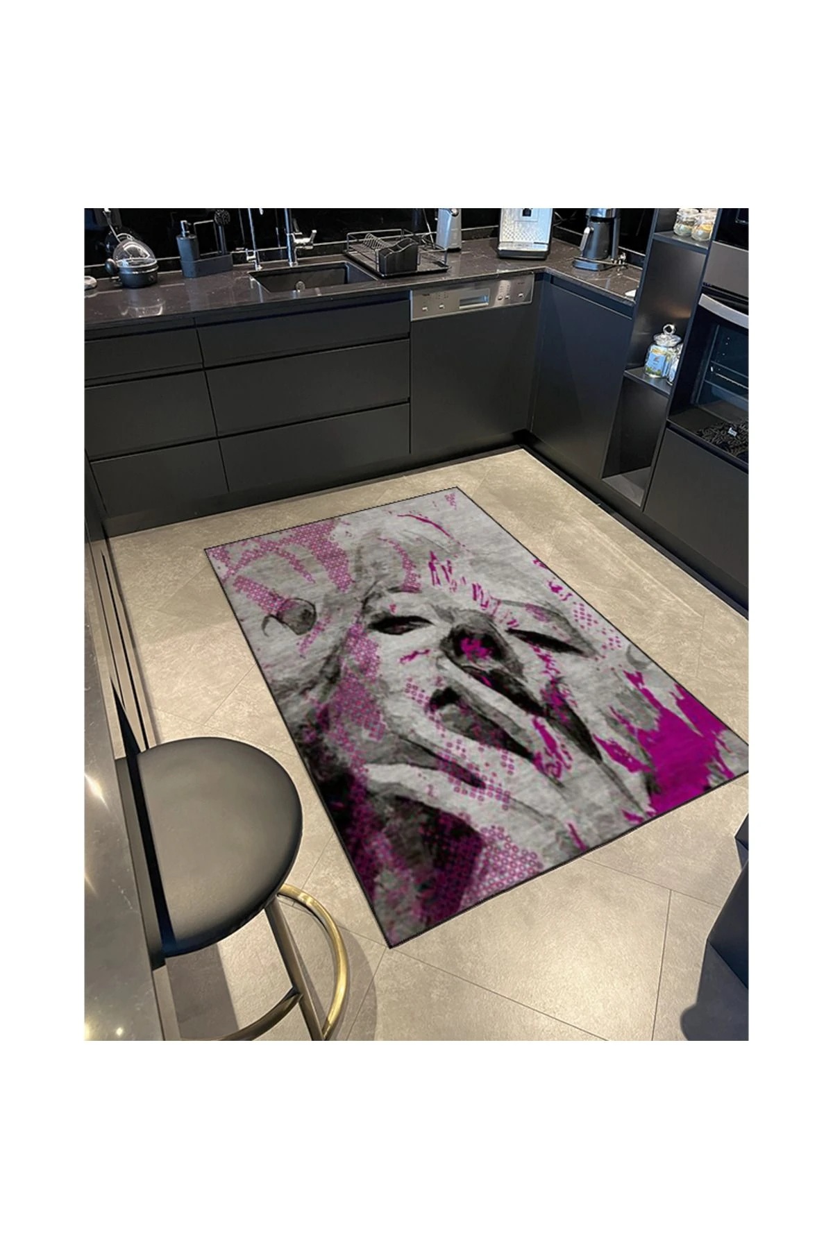 Pembe Yüz Desenli Modern Dekoratif Halı 4499