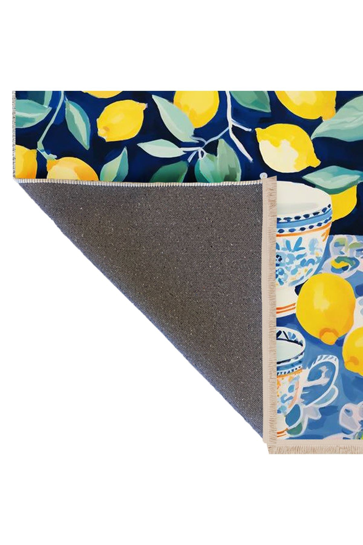 Yılmaz Koleksiyonu Çok Renkli Limon ve Fincan Desenli Modern Dekoratif Halı 16