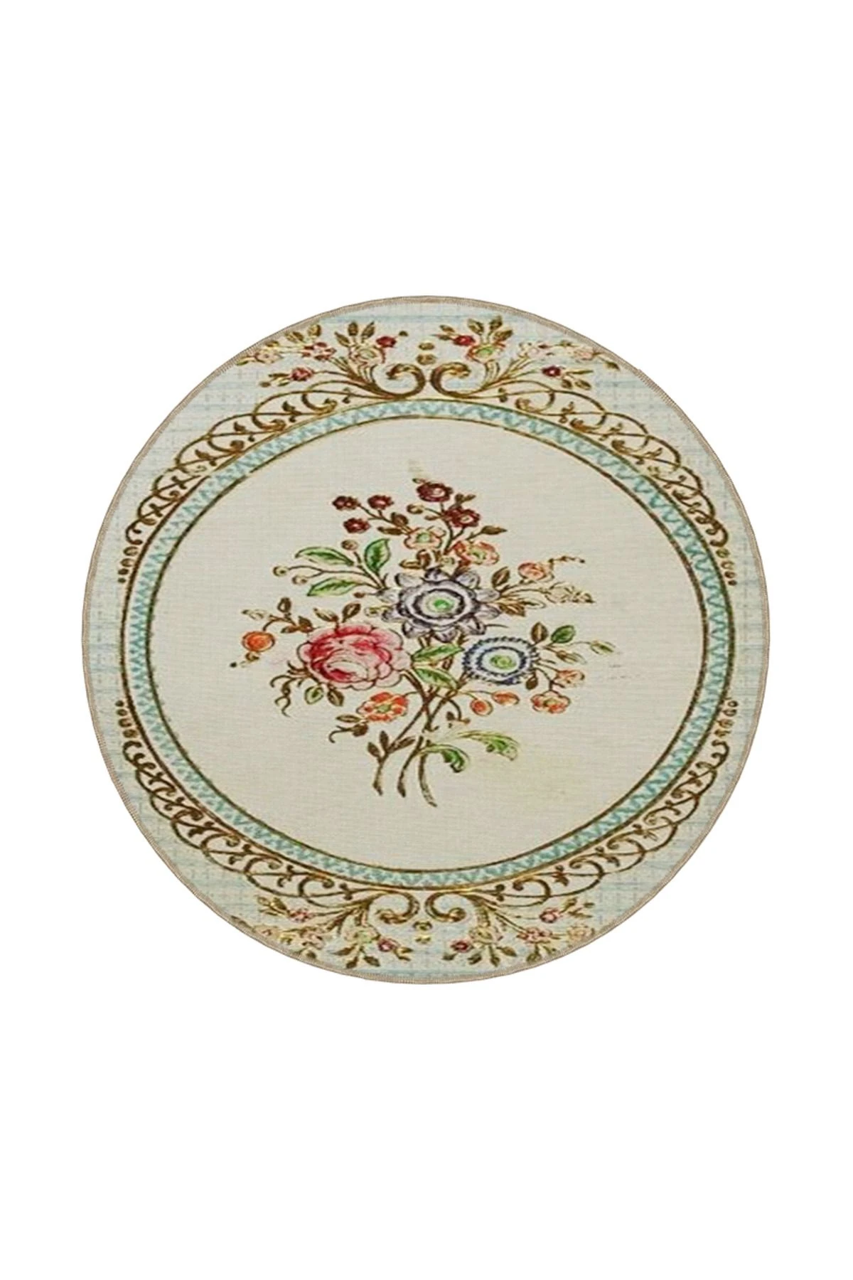 Demet Çiçekli Desenli Geometrik Dekoratif Halı miravip199