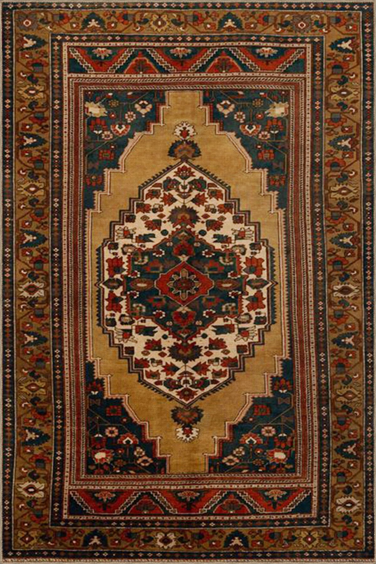 Kahverengi Renklerdinde Geleneksel Geometrik Modern Dekoratif Halı miravip473