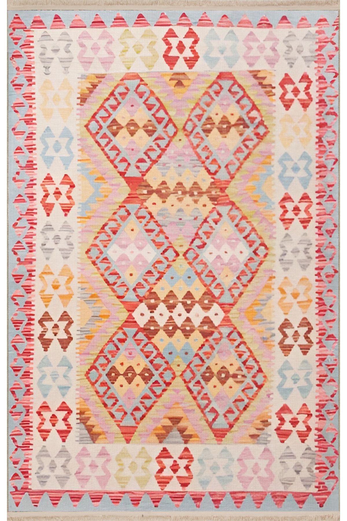 Çok Renkli Geleneksel Motif Kelebek Desenli Vintage Dekoratif Halı 1958